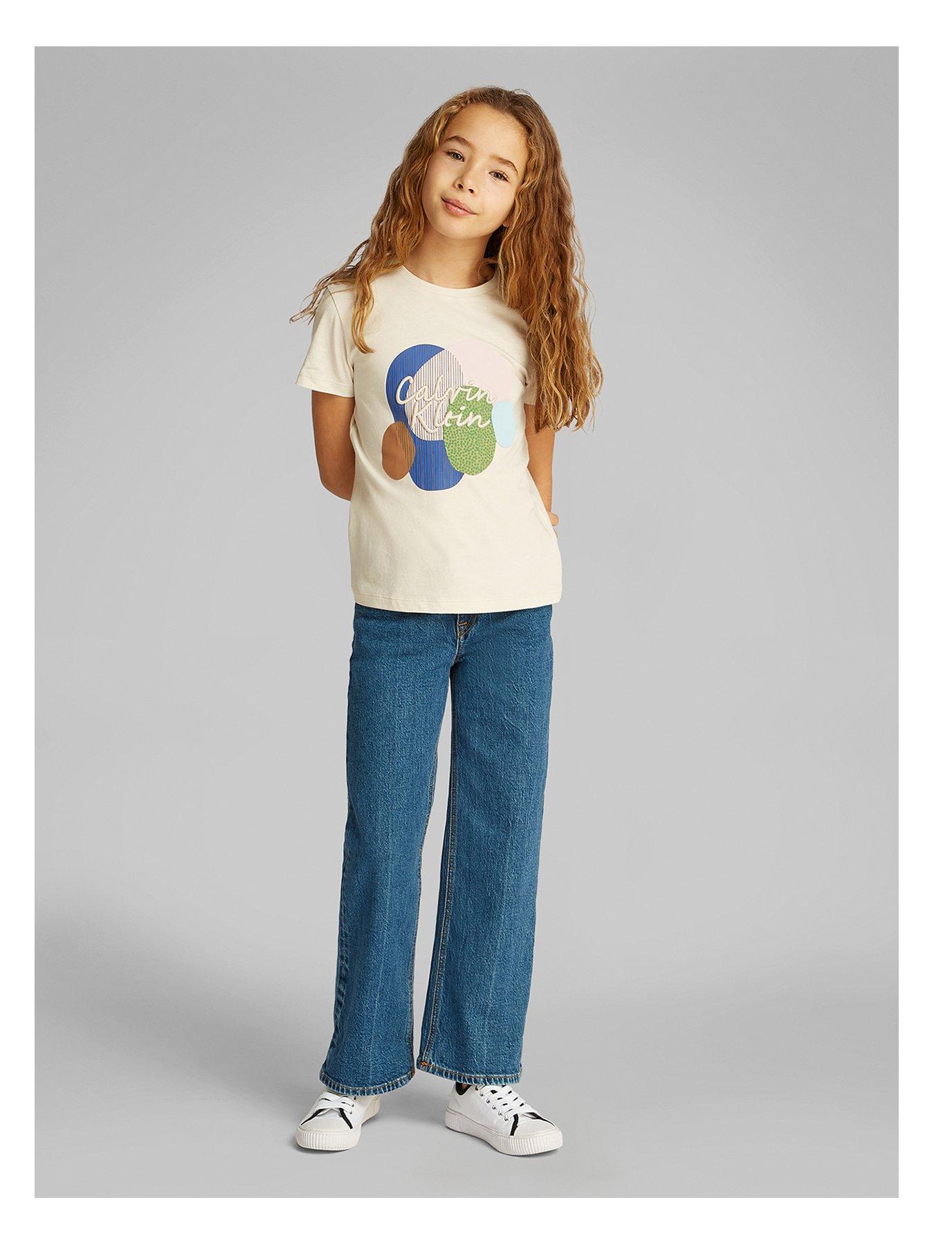 Image 3 of 5 of Calvin Klein Jeans Girls Multi Colour Graphic Short Sleeve T-Shirt - Beige