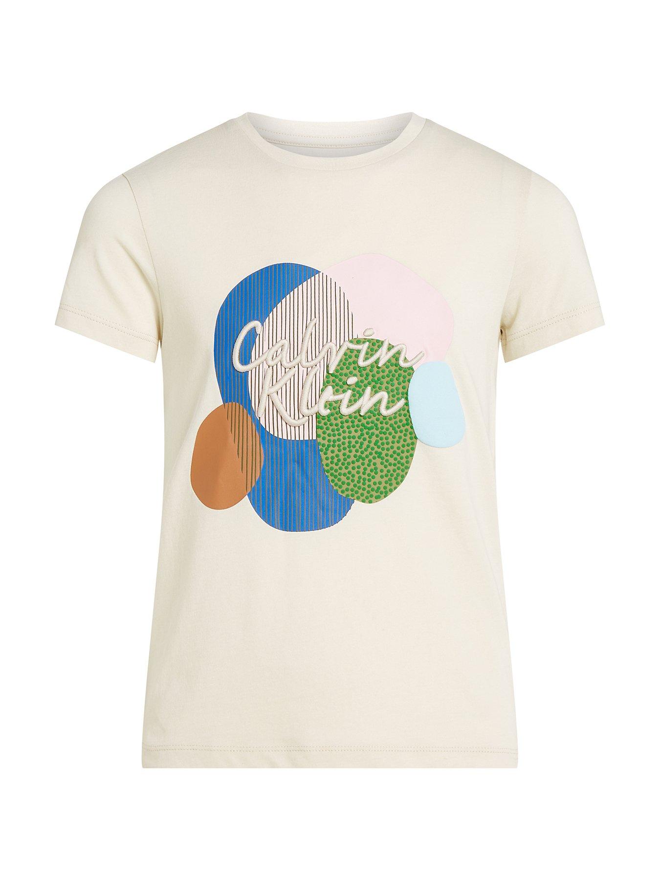 Image 4 of 5 of Calvin Klein Jeans Girls Multi Colour Graphic Short Sleeve T-Shirt - Beige