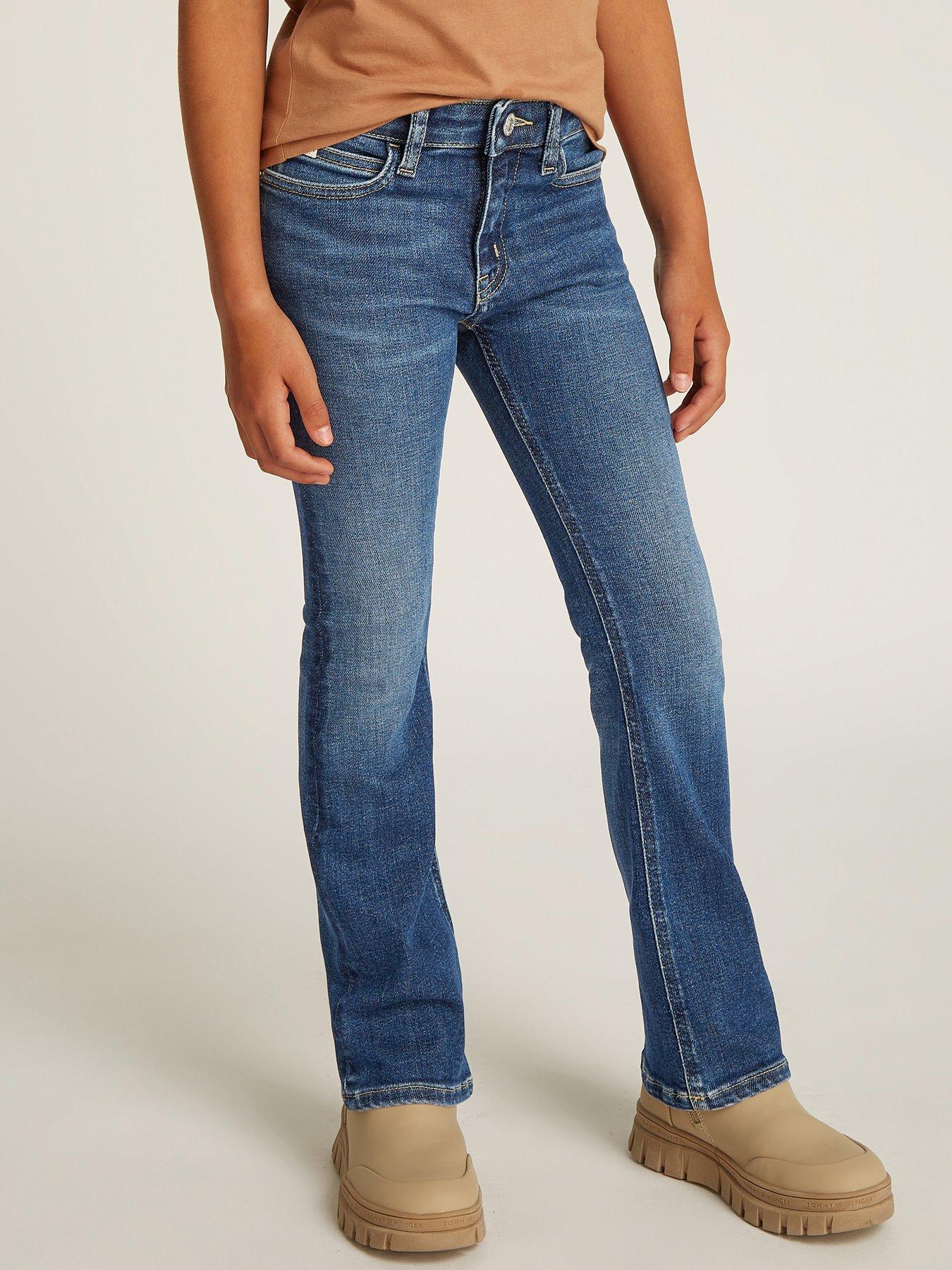 undefined Girls Flare Visual Denim Jeans - Dark Blue