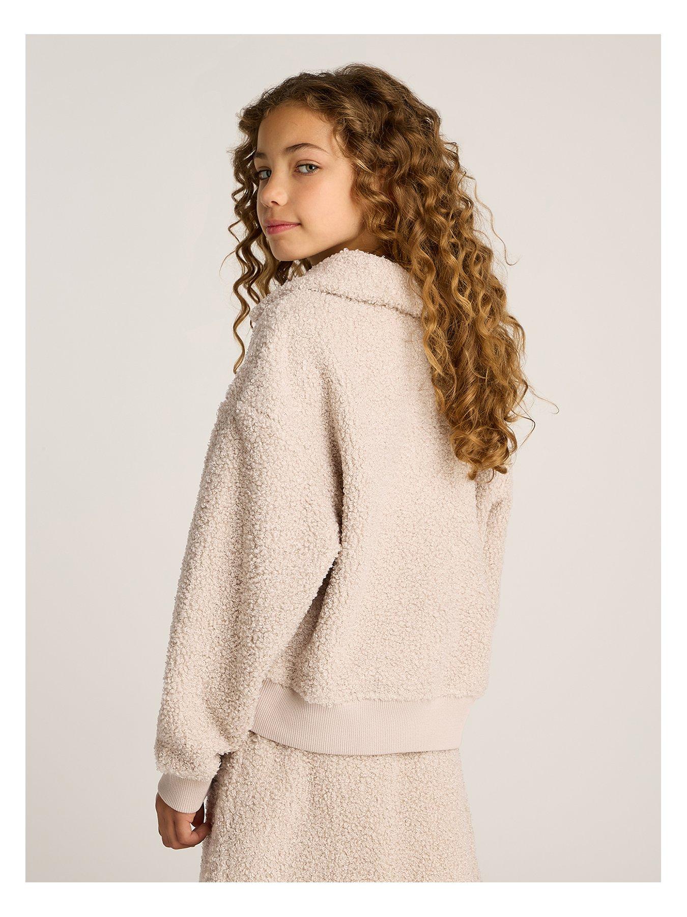 Image 2 of 4 of Calvin Klein Jeans Girls Fluffy Polo Collar Sweat Top - Beige