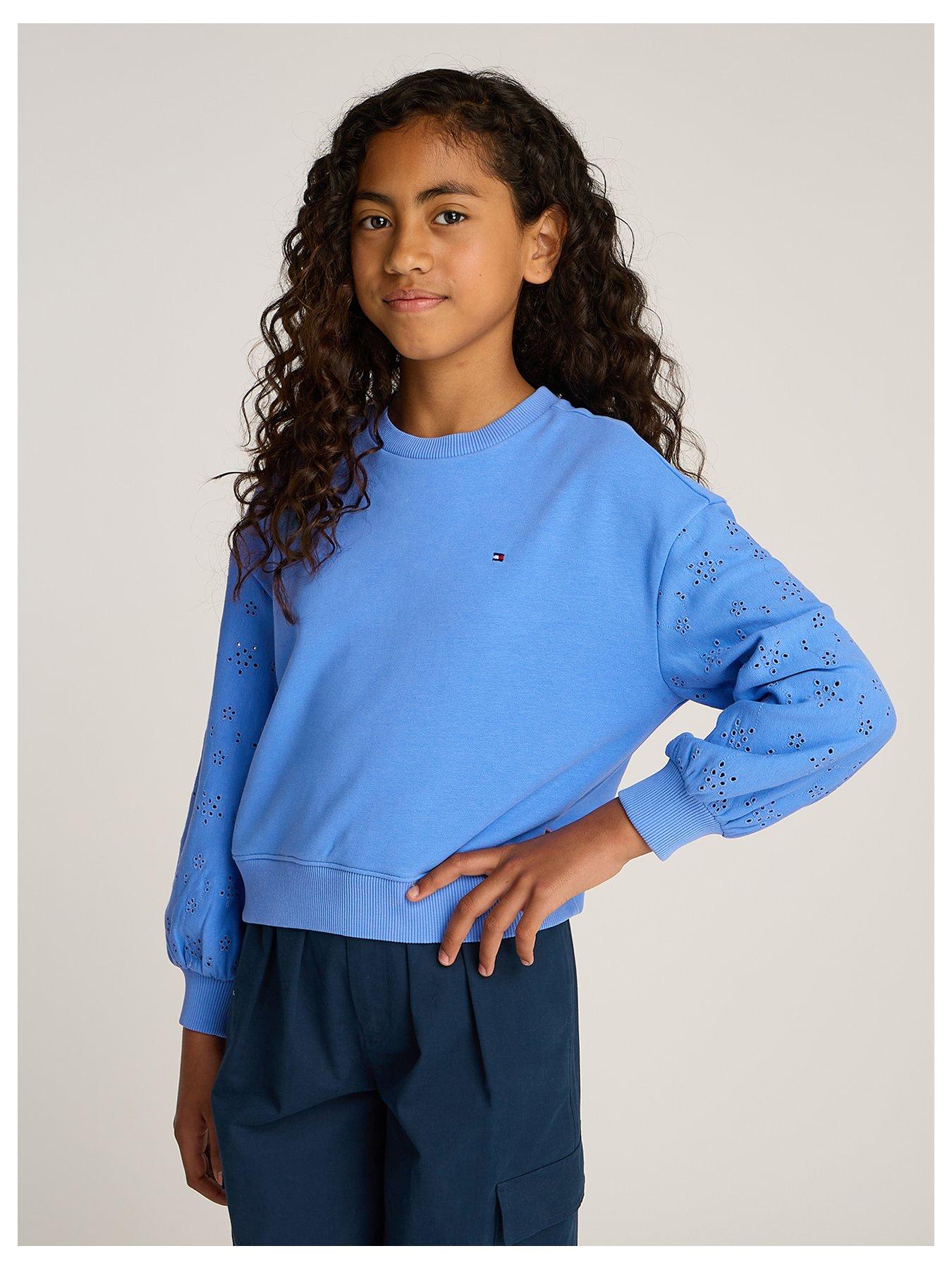 undefined Girls Embroidery Sleeves Sweatshirt - Blue