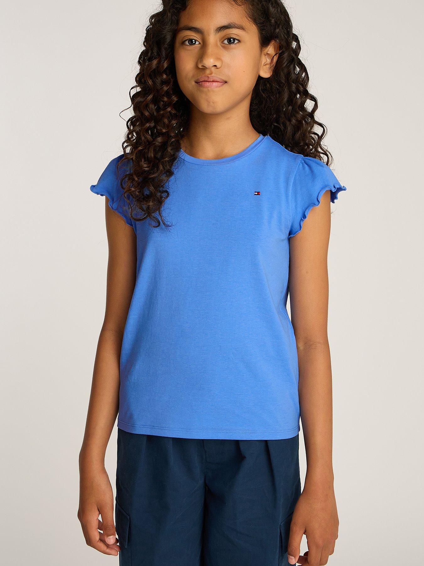 undefined Girls Essential Ruffle Short Sleeve Top - Blue