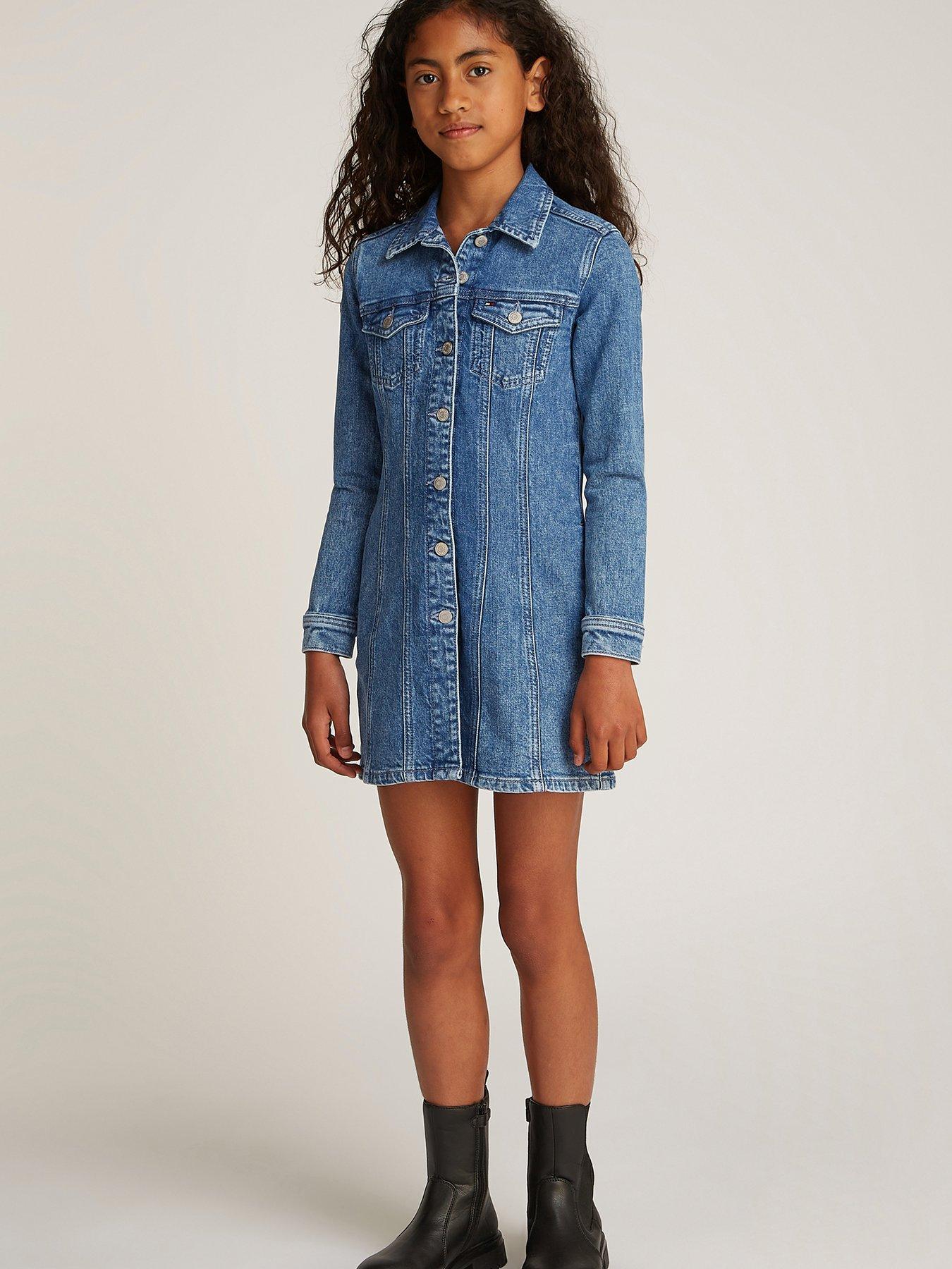 Tommy Hilfiger Girls Long Sleeve Denim Dress Blue Very