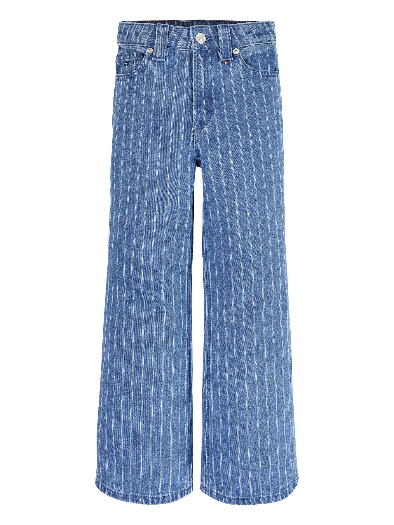 undefined Girls Mabel Stripe Wide Leg Jeans - Blue