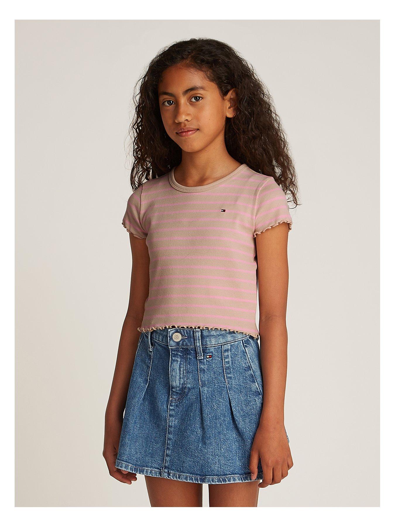 undefined Girls Rib Knit Stripe Short Sleeve Top - Multi