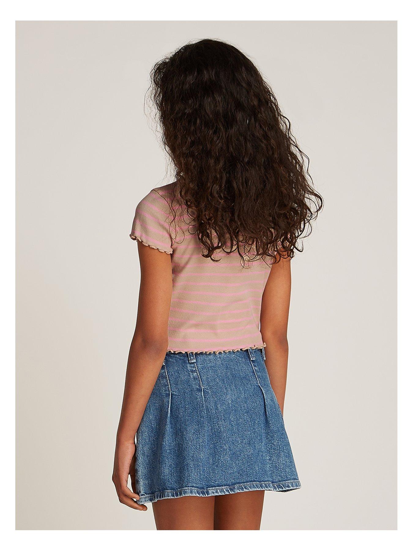 Image 2 of 4 of Tommy Hilfiger Girls Rib Knit Stripe Short Sleeve Top - Multi