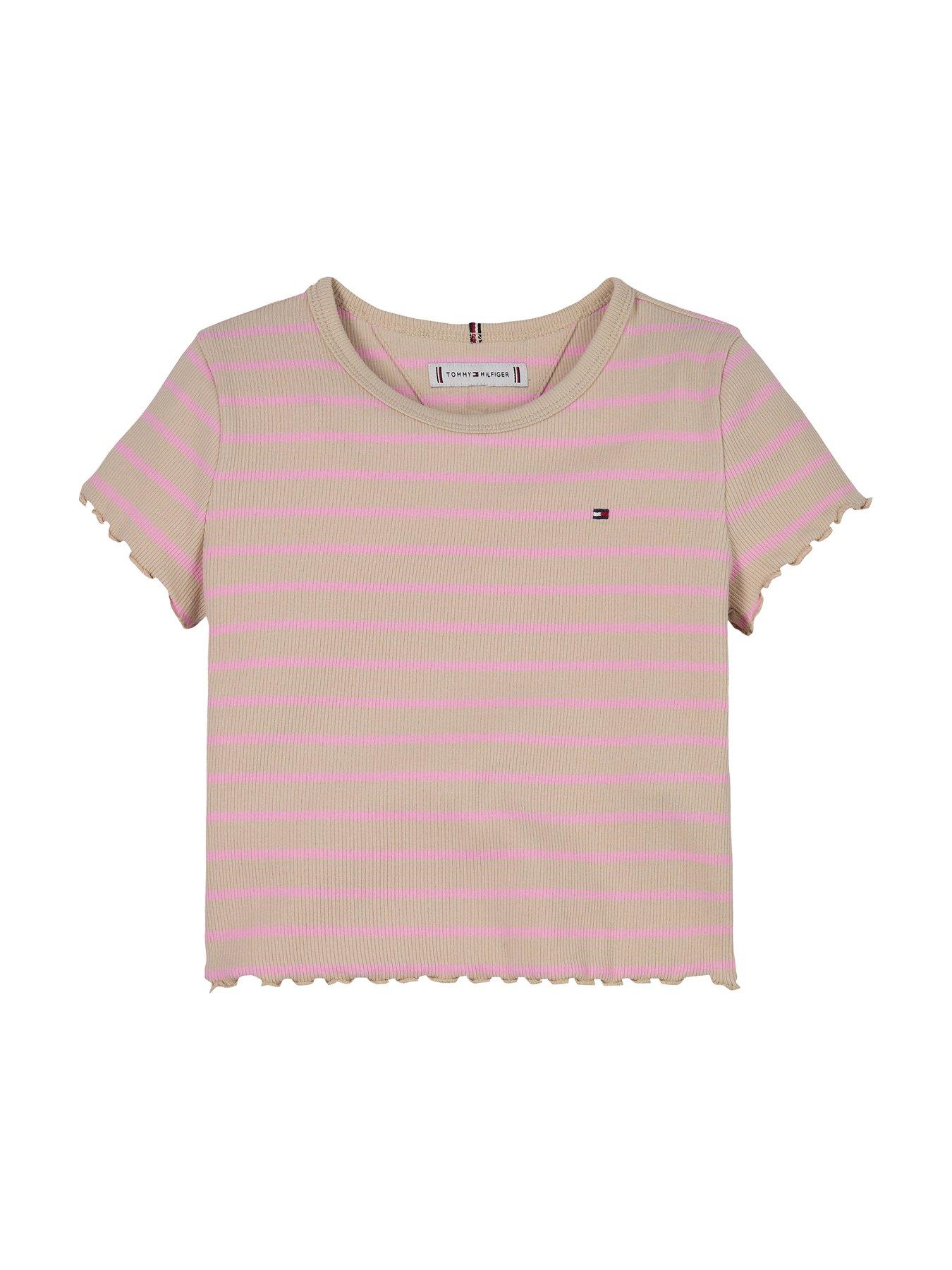 Image 4 of 4 of Tommy Hilfiger Girls Rib Knit Stripe Short Sleeve Top - Multi