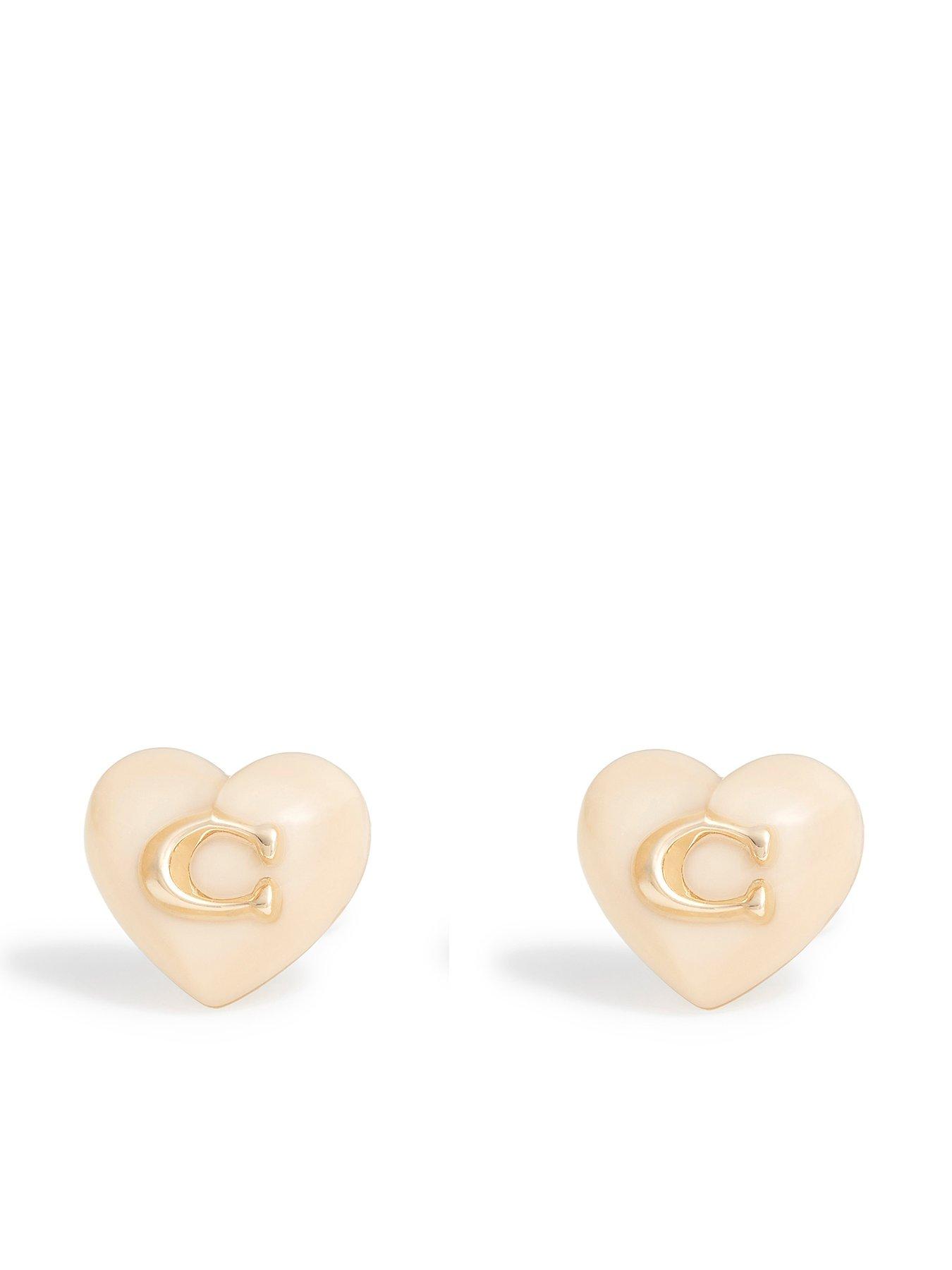 Image 1 of 4 of COACH Resin Heart Logo Studs - Blush/Gold