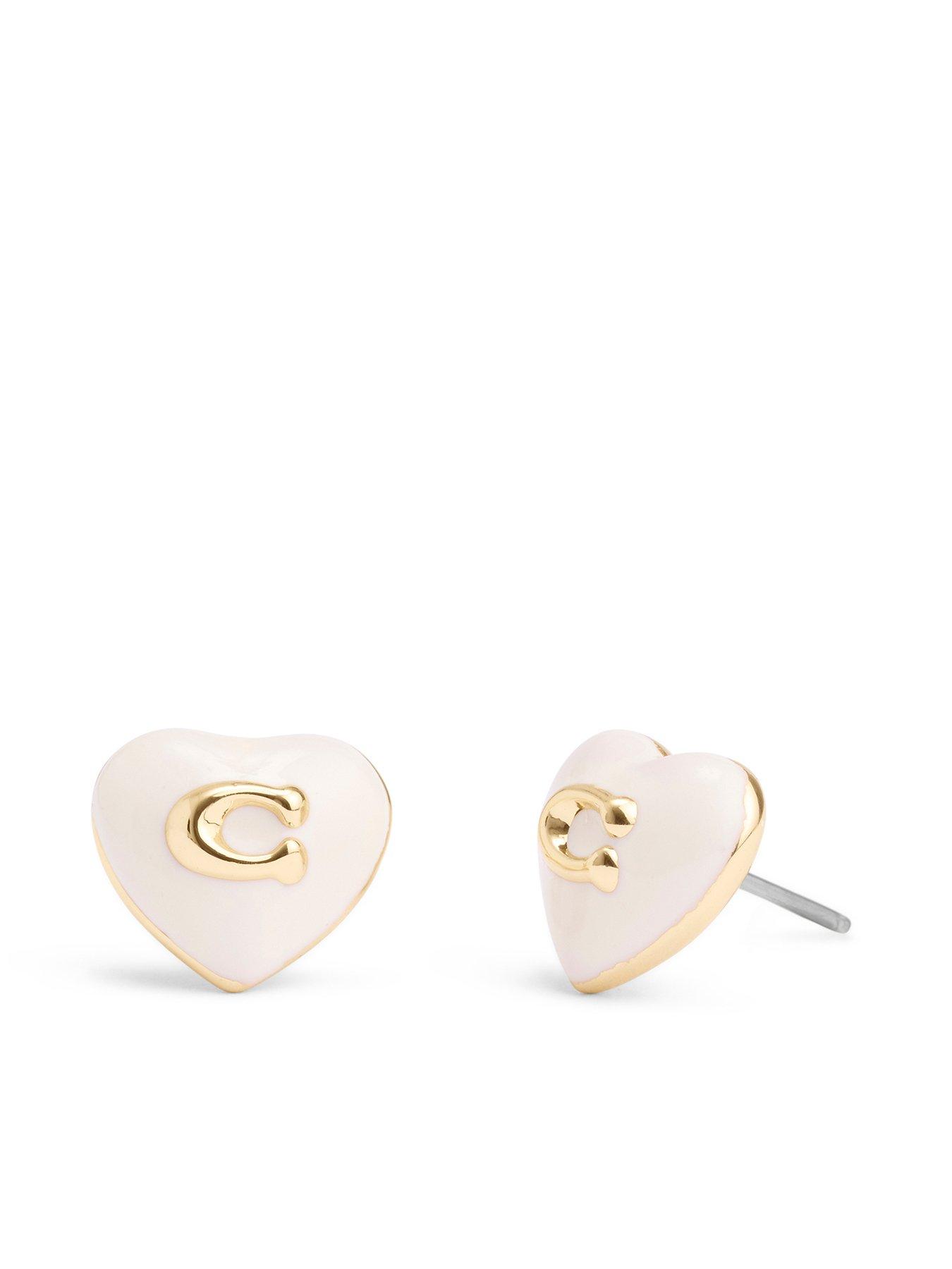 Product photograph of Coach Enamel Heart C Logo Stud - White Gold from very.co.uk