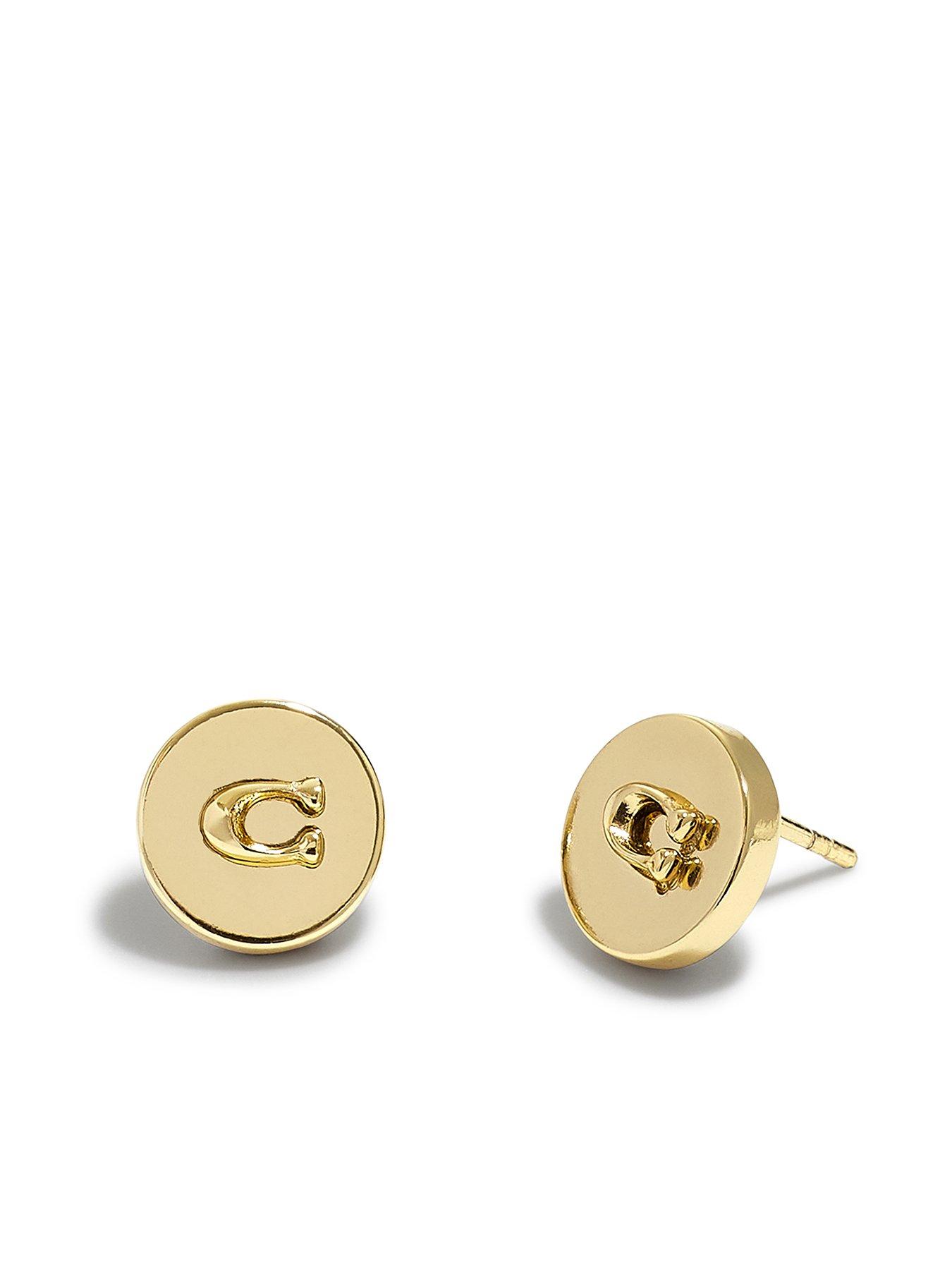 COACH Button Logo Stud Earrings, Gold, Women