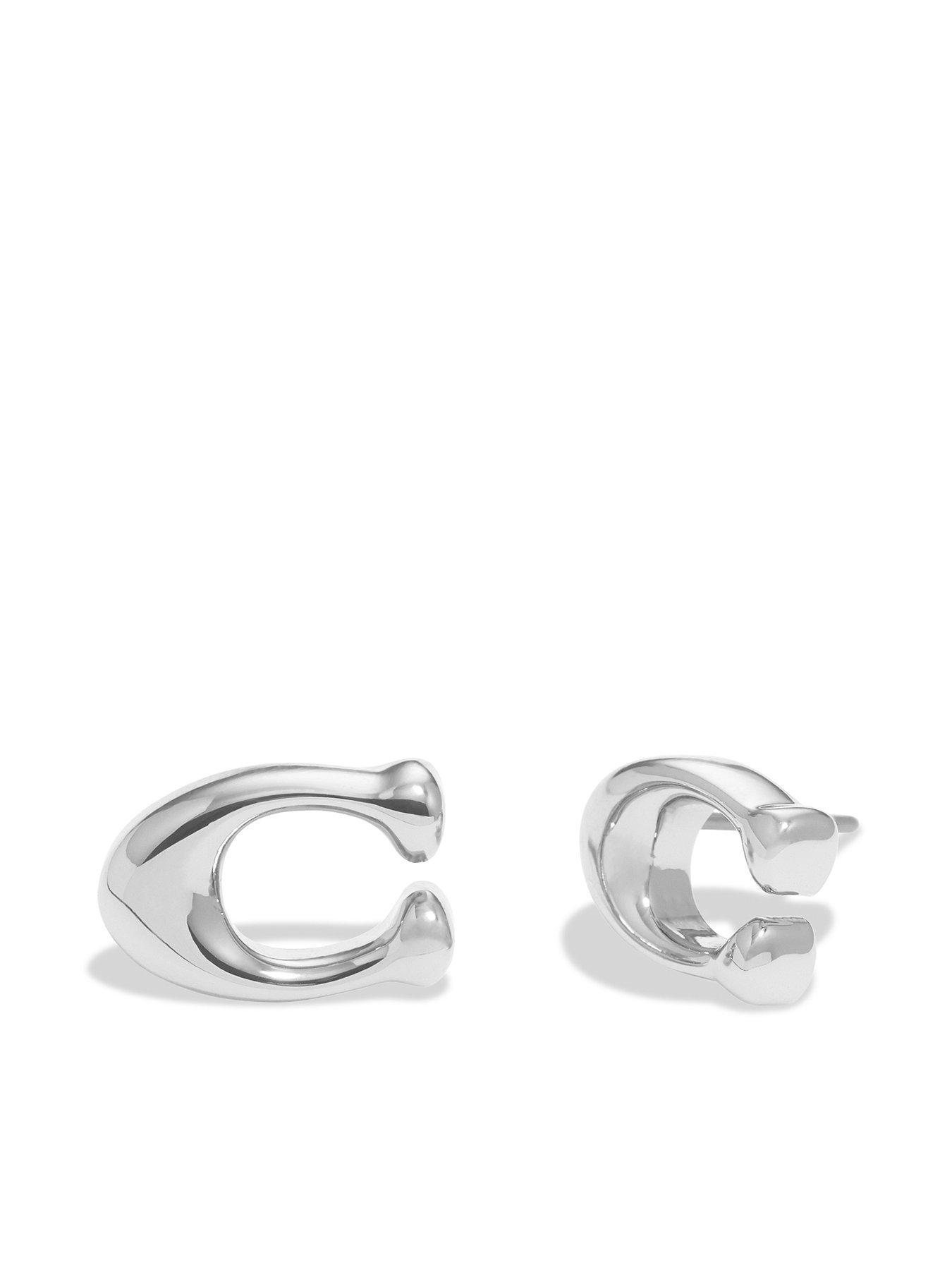 Product photograph of Coach C Logo Stud Earrings - Silver from very.co.uk