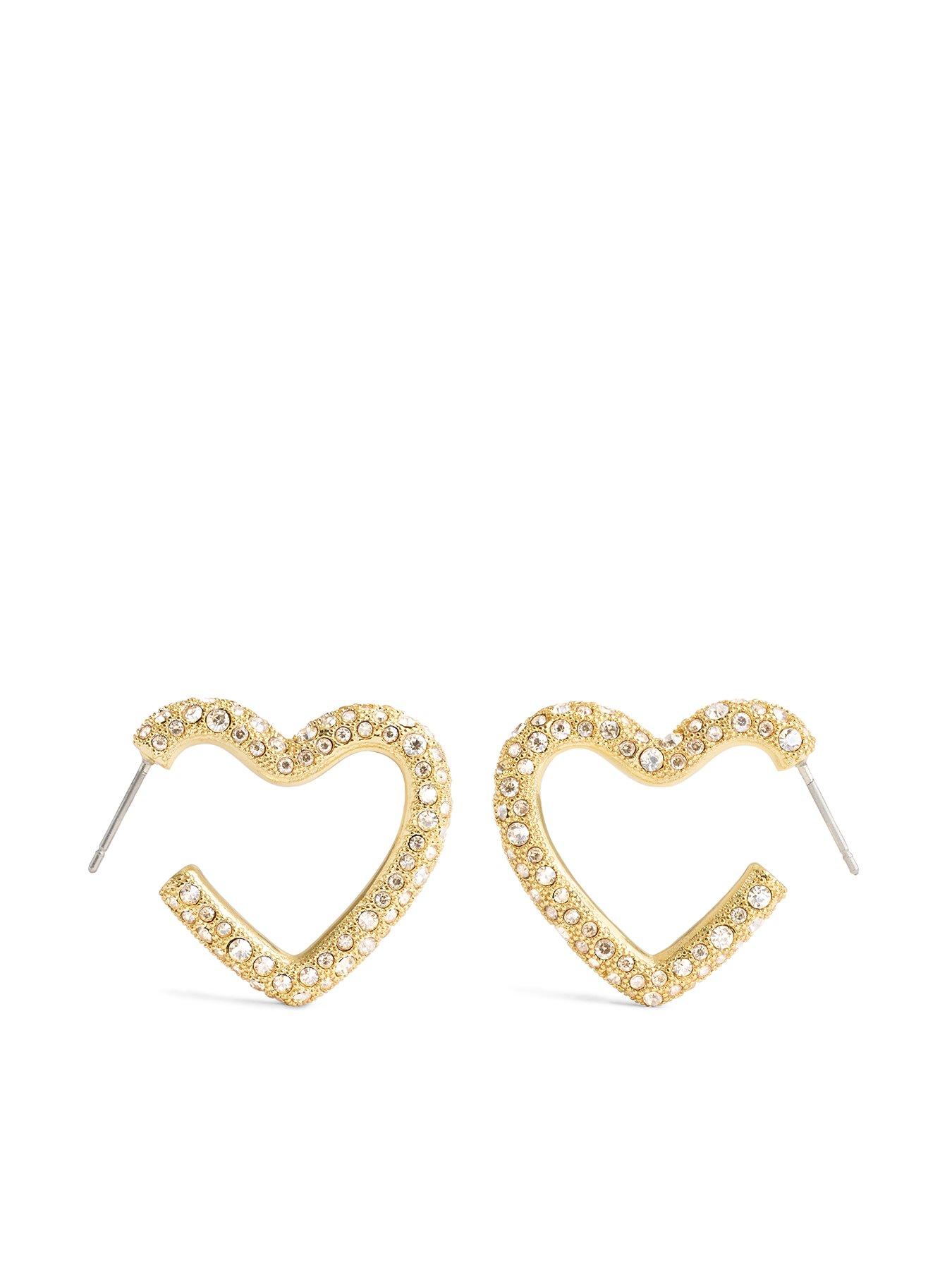 Product photograph of Coach Crystal Heart Hoops - Gold from very.co.uk