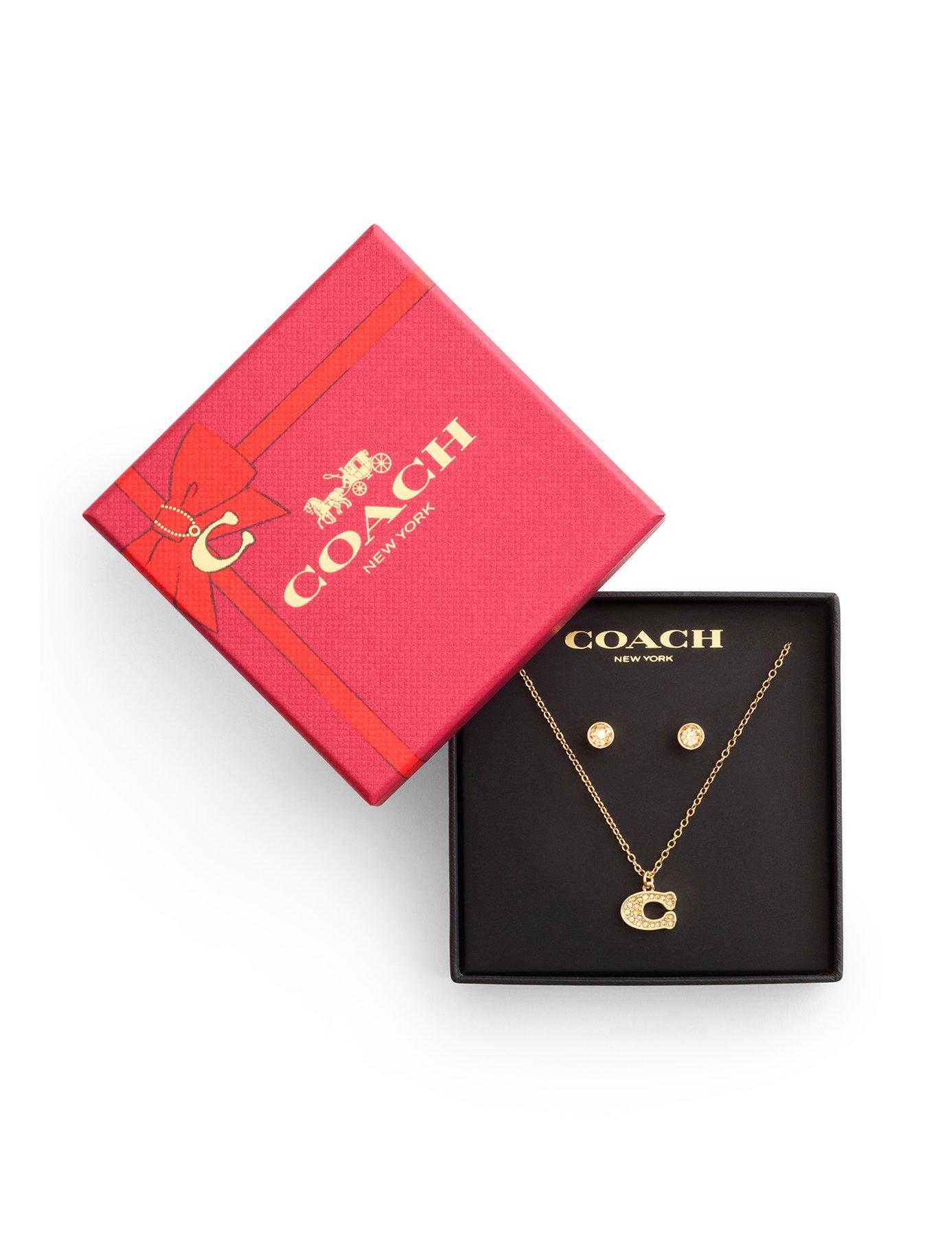 Product photograph of Coach C Logo Gold Necklace And Earring Gift Box from very.co.uk