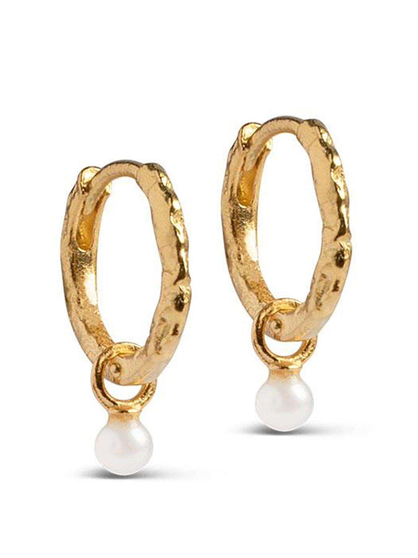 Product photograph of Enamel Copenhagen Belle Hoops 18ct Yellow Gold Plated 925 Sterling Silver And Pearl from very.co.uk