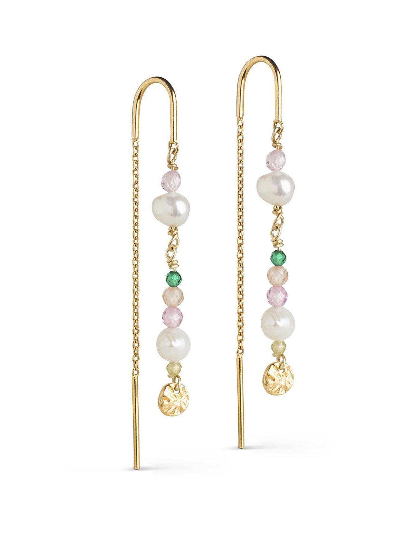 Product photograph of Enamel Copenhagen Sofia Earrings 18ct Yellow Gold Plated 925 Sterling Silver And Pearl And Beads from very.co.uk