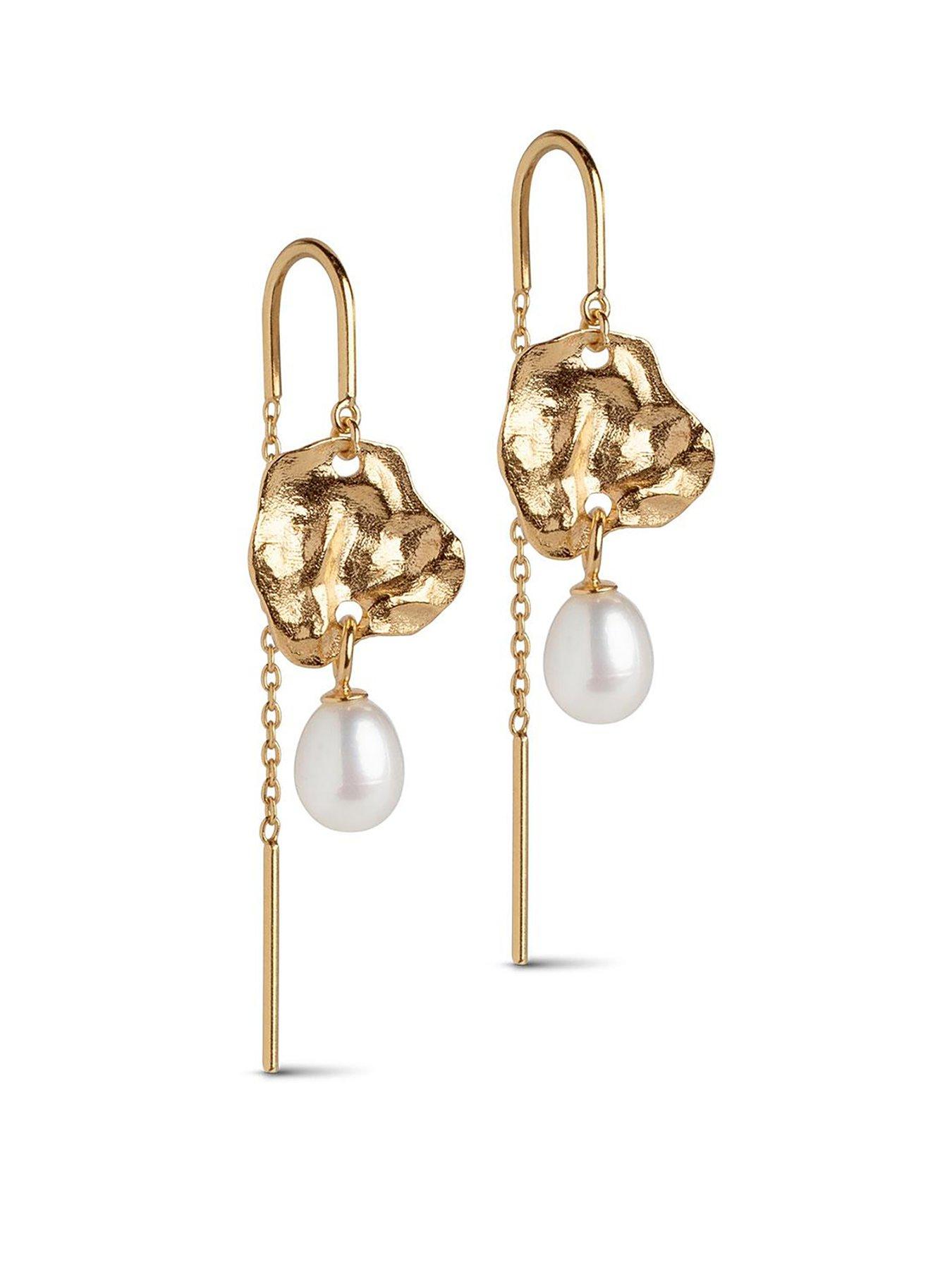 Product photograph of Enamel Copenhagen Kia Pearl Earrings 18ct Yellow Gold Plated 925 Sterling Silver And Pearl from very.co.uk