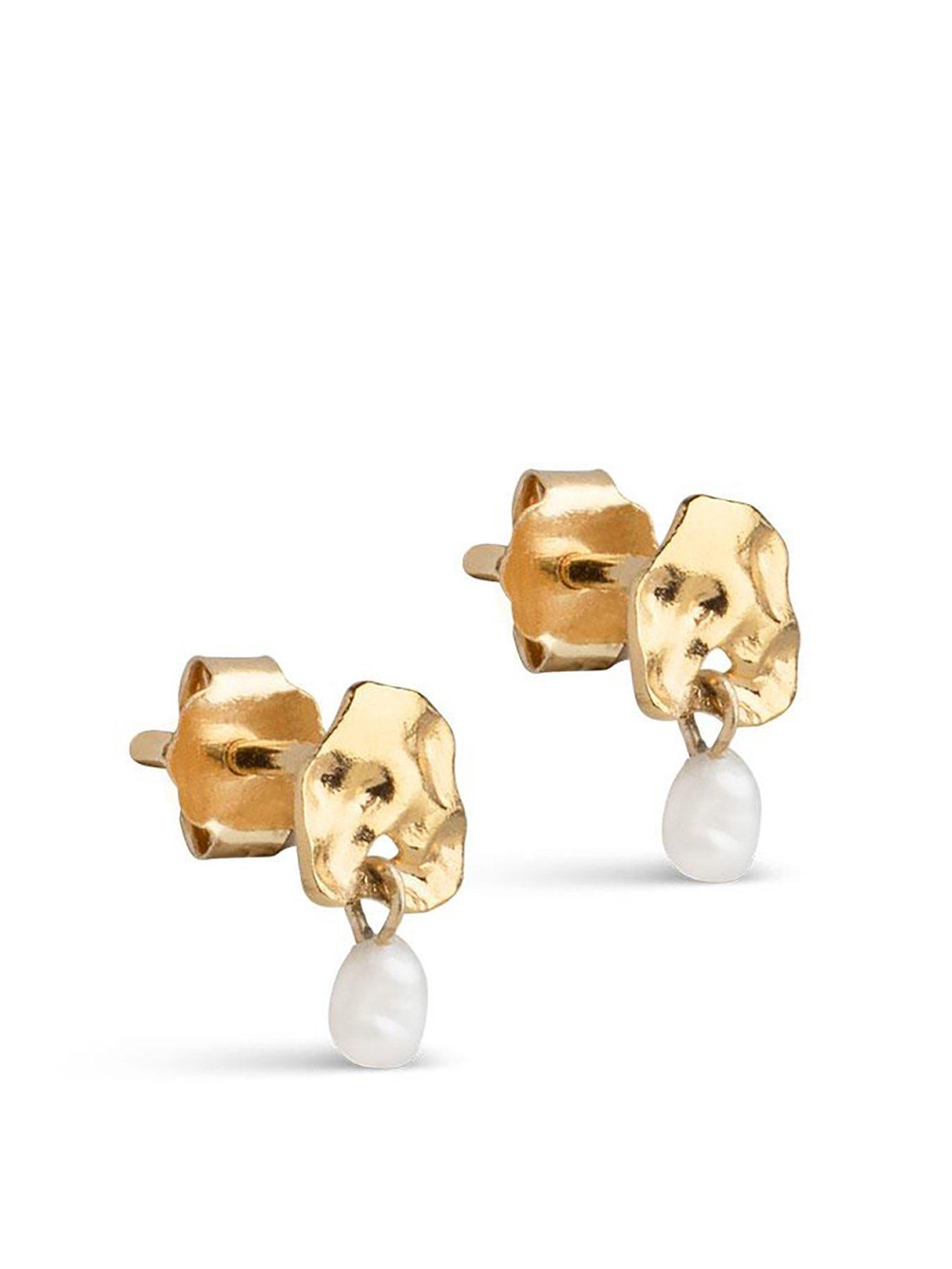 Product photograph of Enamel Copenhagen Mio Pearl Studs 18ct Yellow Gold Plated 925 Sterling Silver from very.co.uk