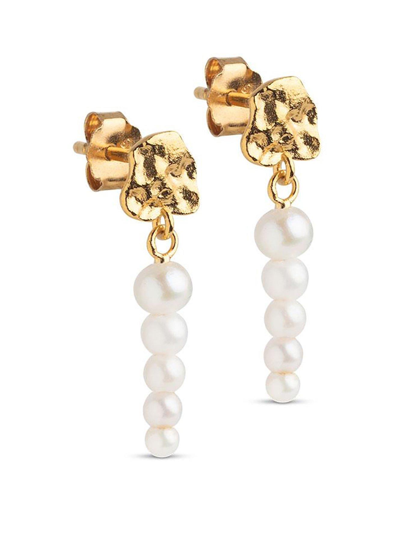 undefined Malaika Earrings, 18ct Yellow Gold plated 925 Sterling Silver and Pearl