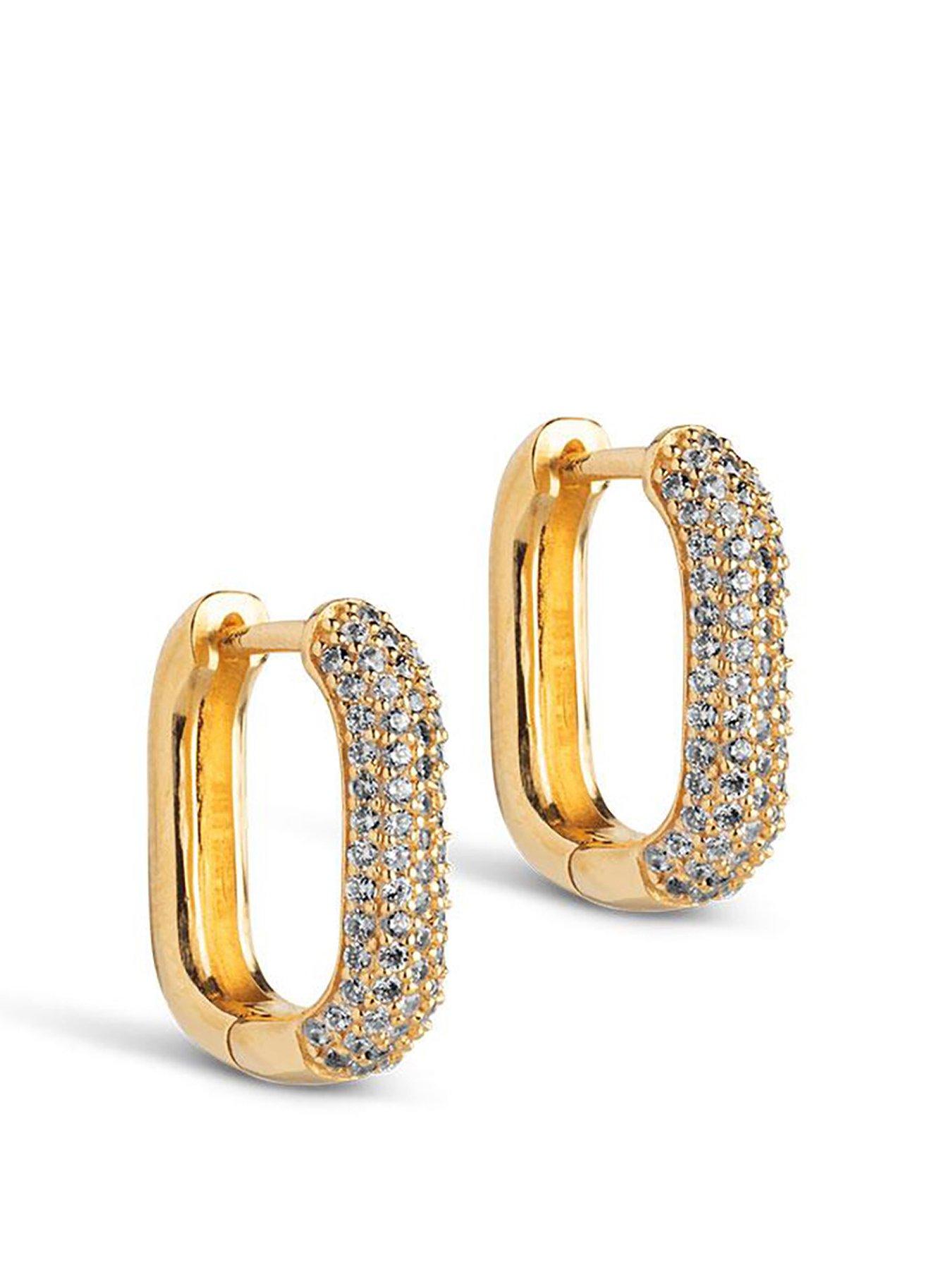 undefined Sparkling Square 15 mm Hoops, 18ct Yellow Gold plated 925 Sterling Silver and Zirconia