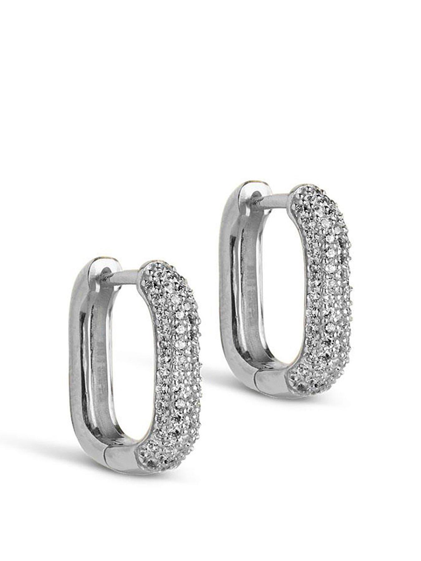 Product photograph of Enamel Copenhagen Sparkling Square 15 Mm Hoops 925 Sterling Silver And Zirconia from very.co.uk