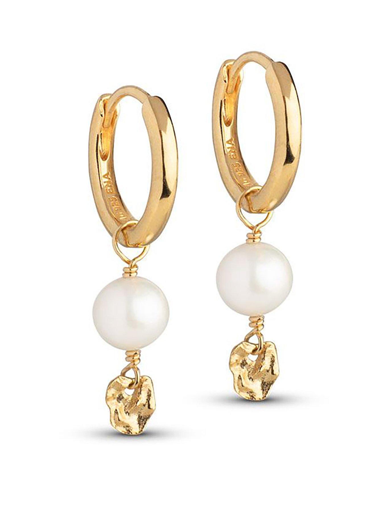 undefined Cara Hoops, 18ct Yellow Gold plated 925 Sterling Silver and Pearl