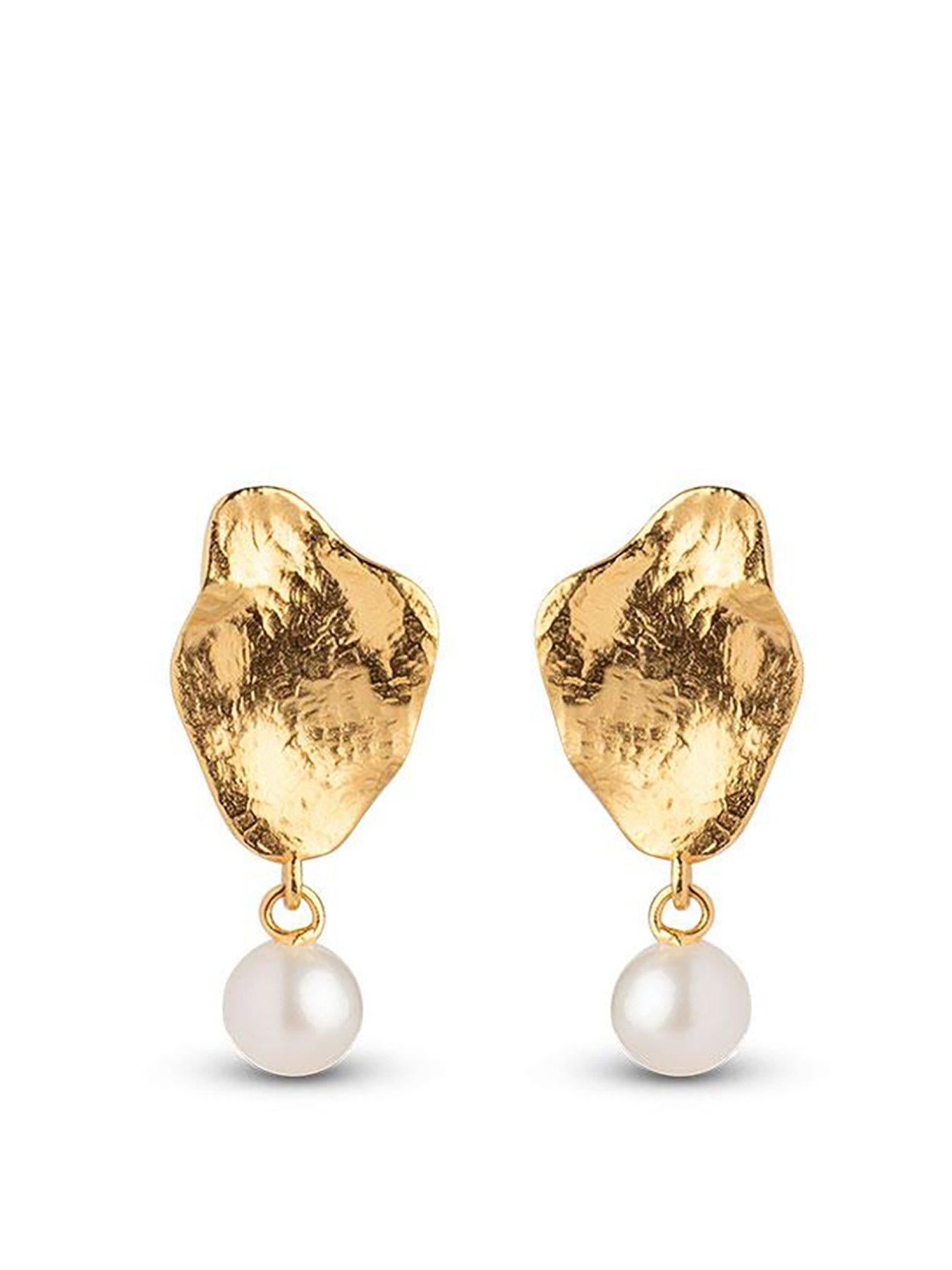 Product photograph of Enamel Copenhagen Caia Earrings 18ct Yellow Gold Plated 925 Sterling Silver And Pearl from very.co.uk