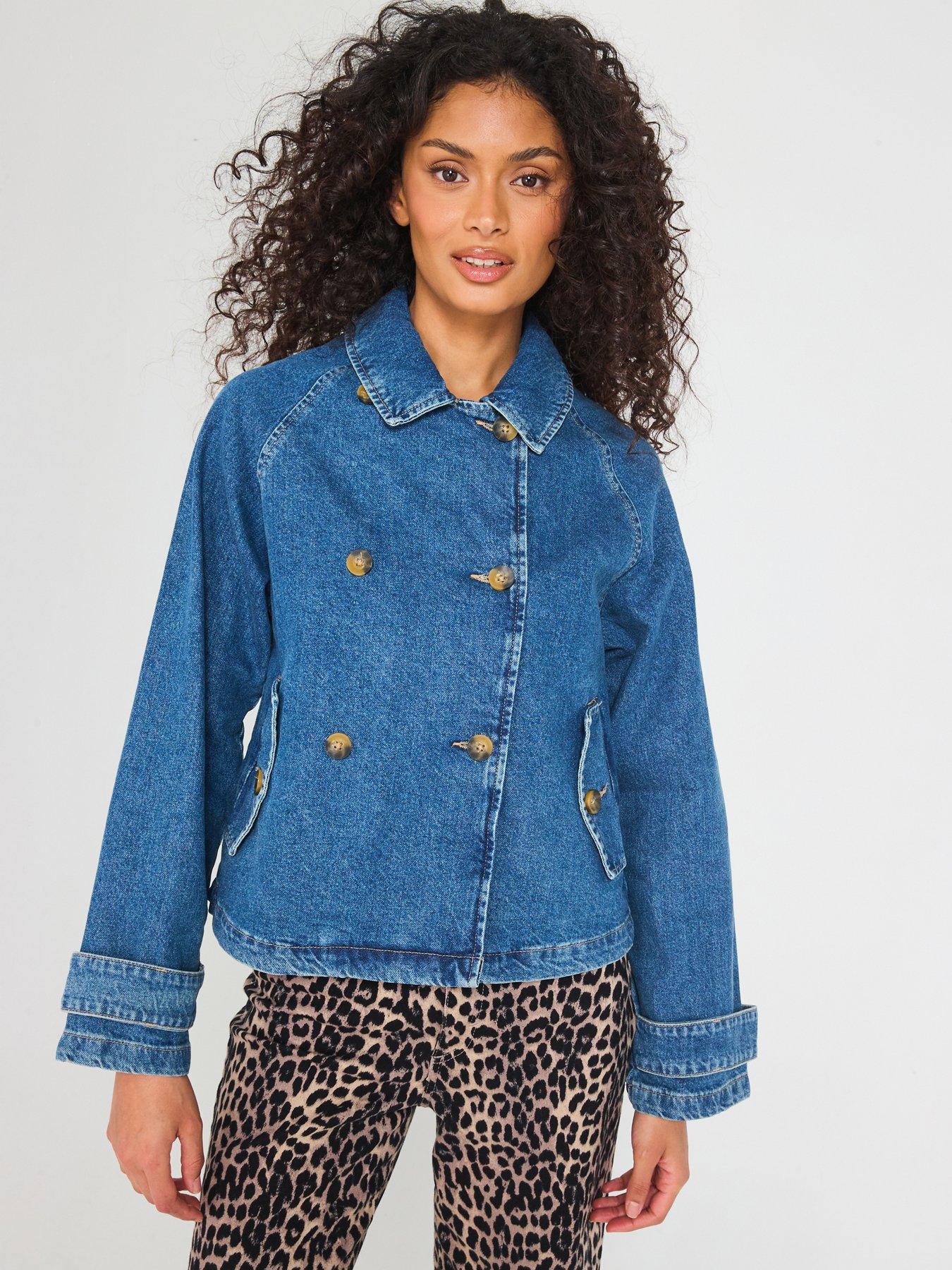 undefined April Short Denim Trench Coat - Blue
