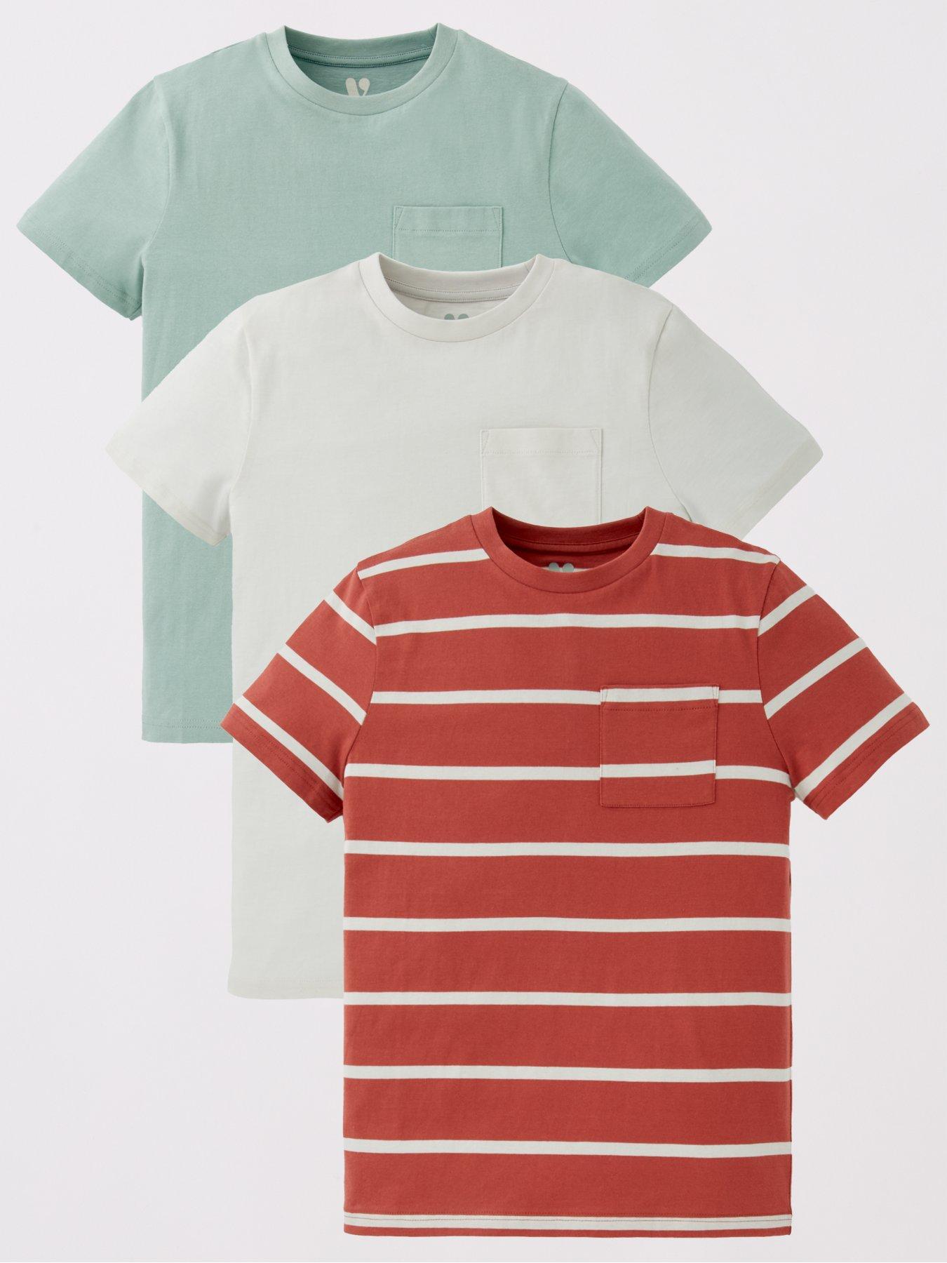 undefined Boys 3 Pack Stripe And Plain T-Shirts - Multi