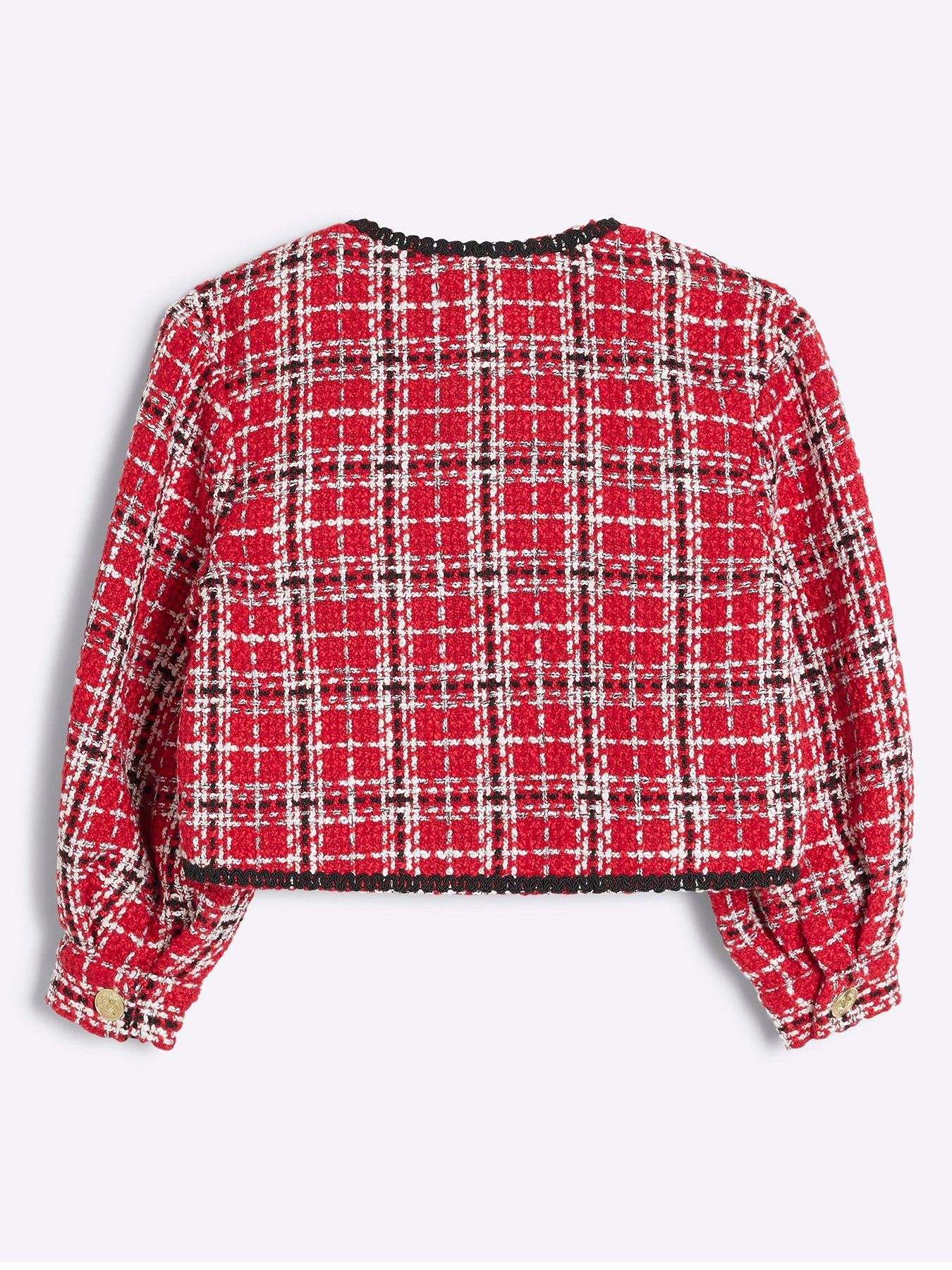 River Island Older Girl Boucle Christmas Check Jacket Red Very