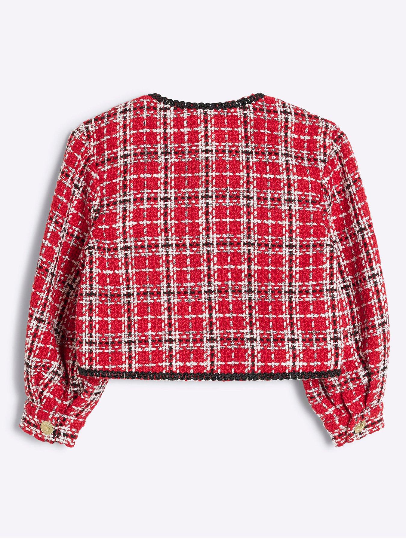 River Island Older Girl Boucle Christmas Check Jacket Red Very