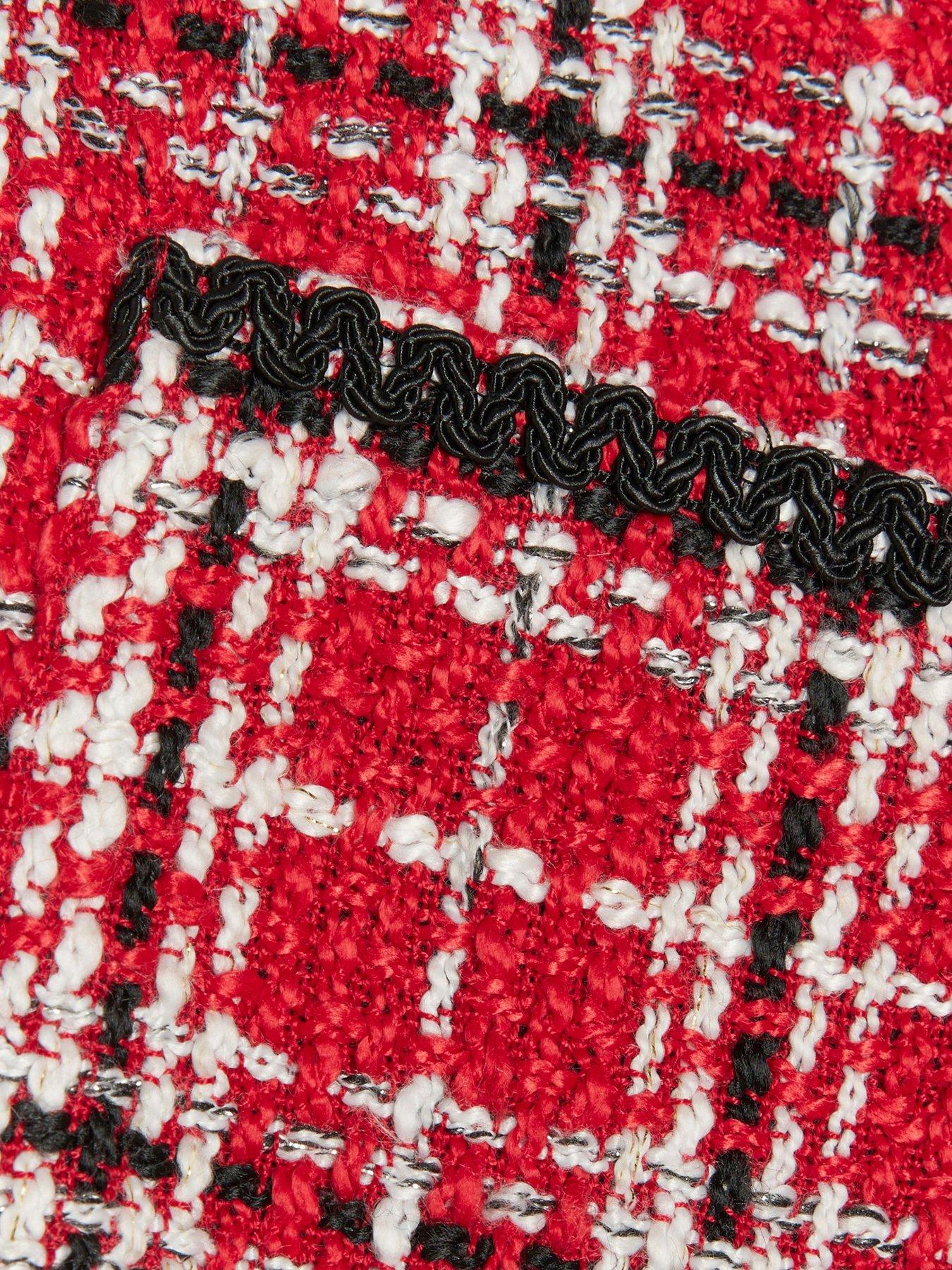 Image 4 of 4 of River Island Older Girl Boucle Christmas Check Jacket - Red