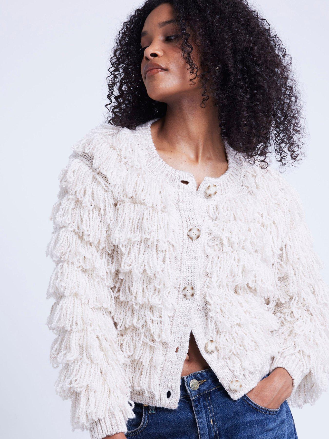 Image 1 of 6 of River Island Fringe Cardigan - Cream