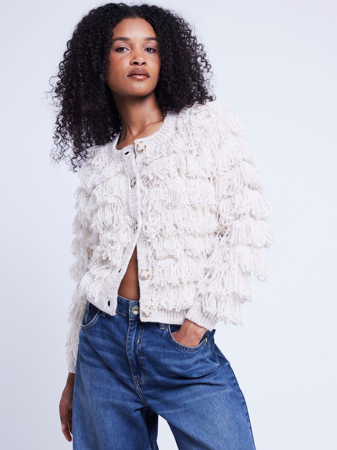 Image 4 of 6 of River Island Fringe Cardigan - Cream