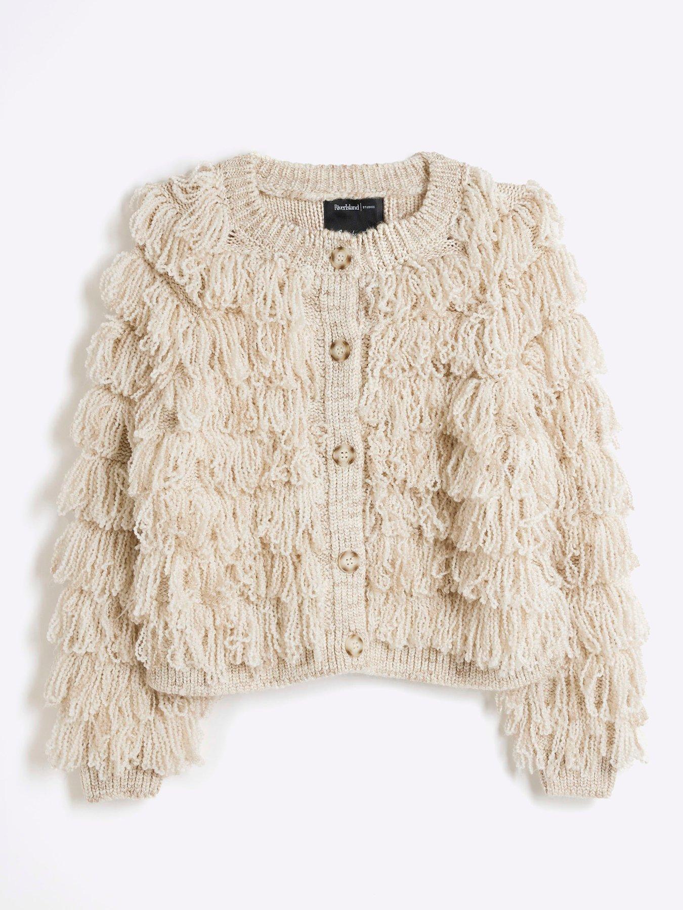 River Island Fringe Cardigan Cream Very