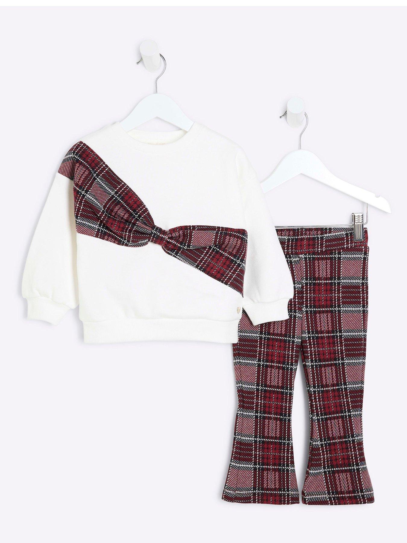 undefined Mini Girl  Check Bow Sweat Set - Cream