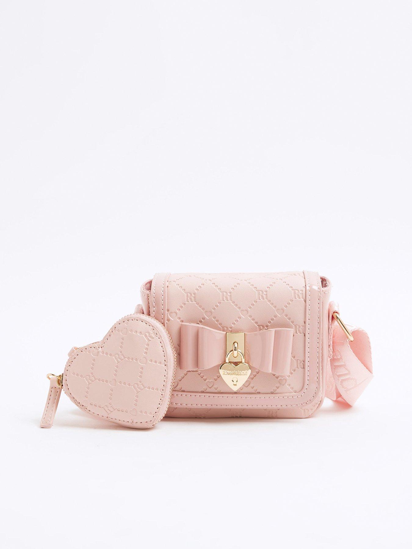 River Island Girls Bow Heart Pouch And Cross Body Bag Pink Very