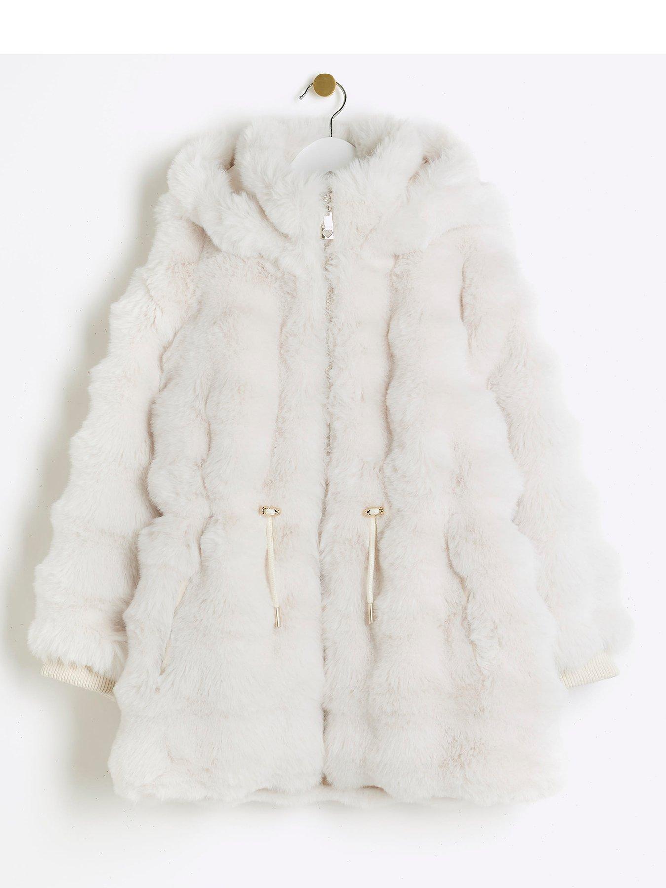 Older Girl Faux Fur Hooded Coat Cream