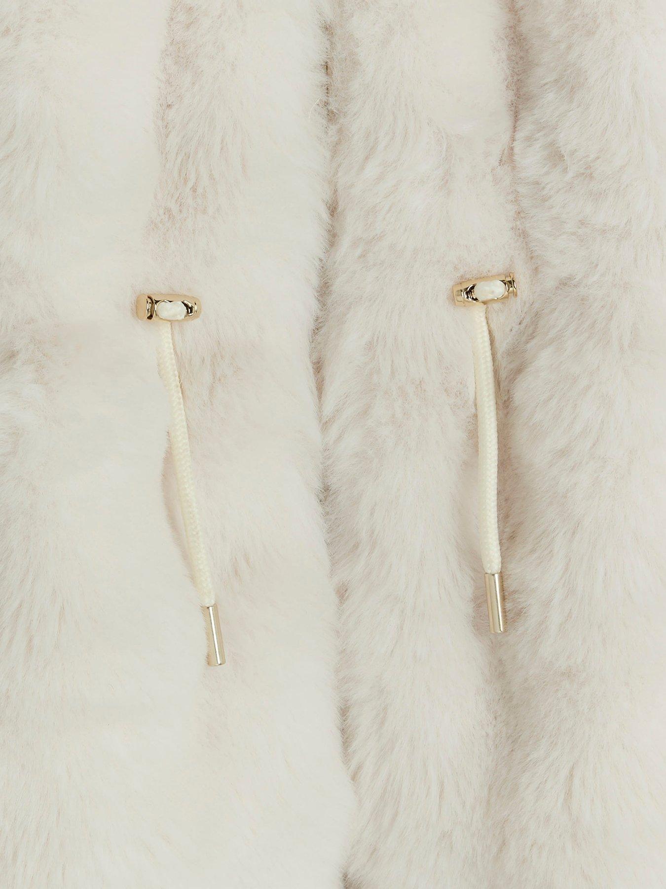 Image 4 of 4 of River Island Older Girl Faux Fur Hooded Coat - Cream