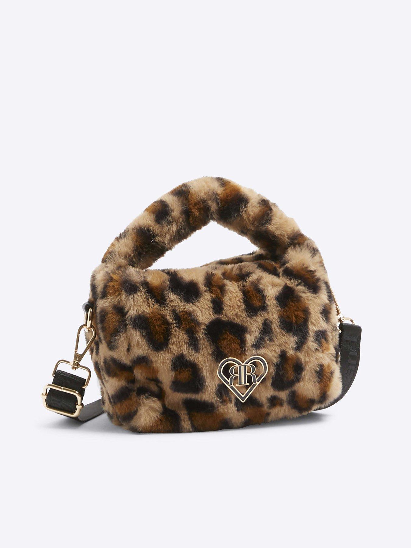Older Girl Faux Fur Leopard Cross Body Bag Brown
