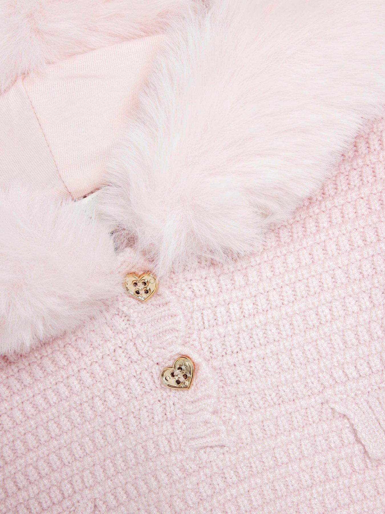 River Island Baby Baby Girl Knitted Hooded Poncho Set Pink Very