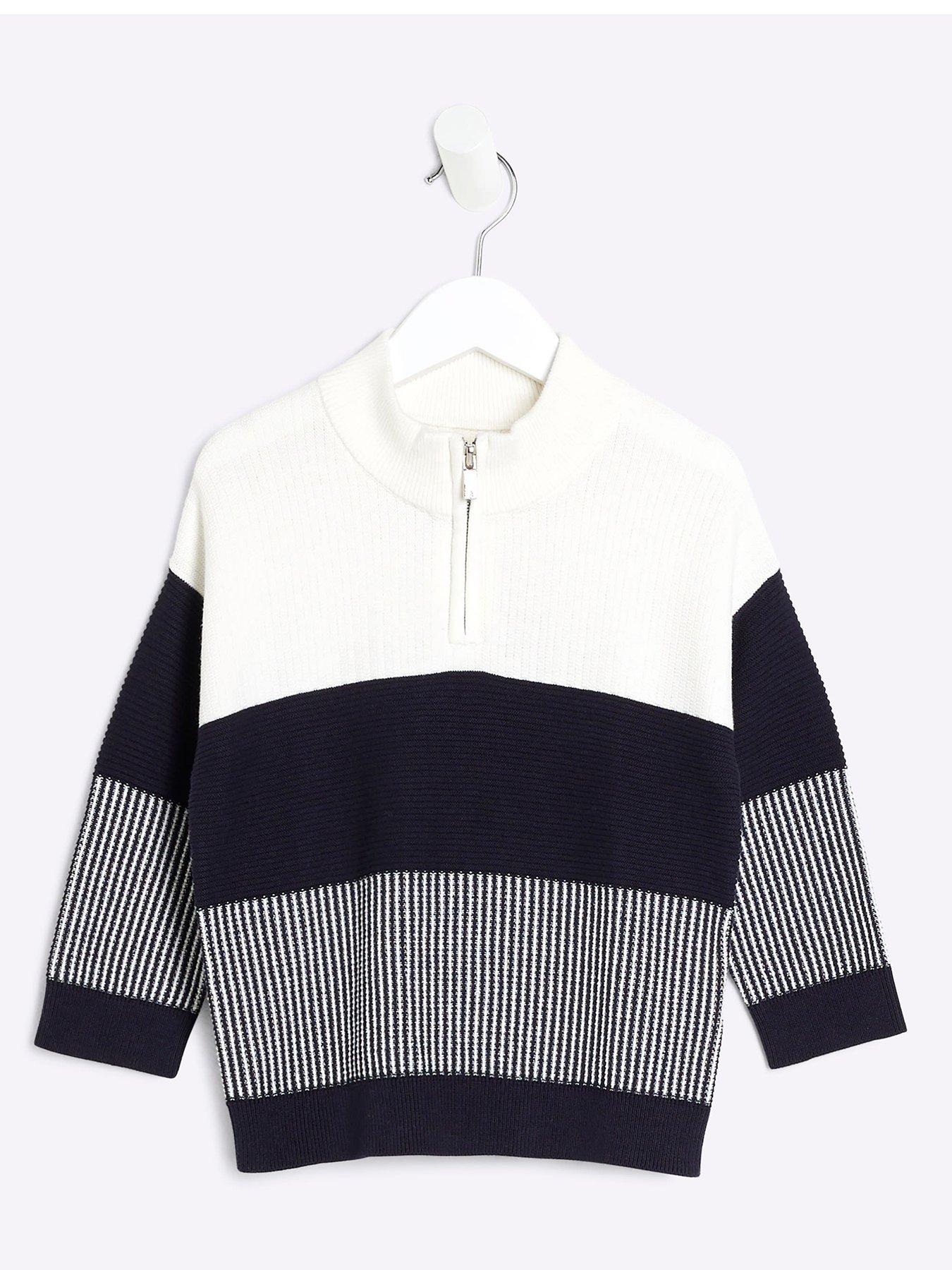 undefined Boy Block Zip Funnel Neck Jumper - Navy