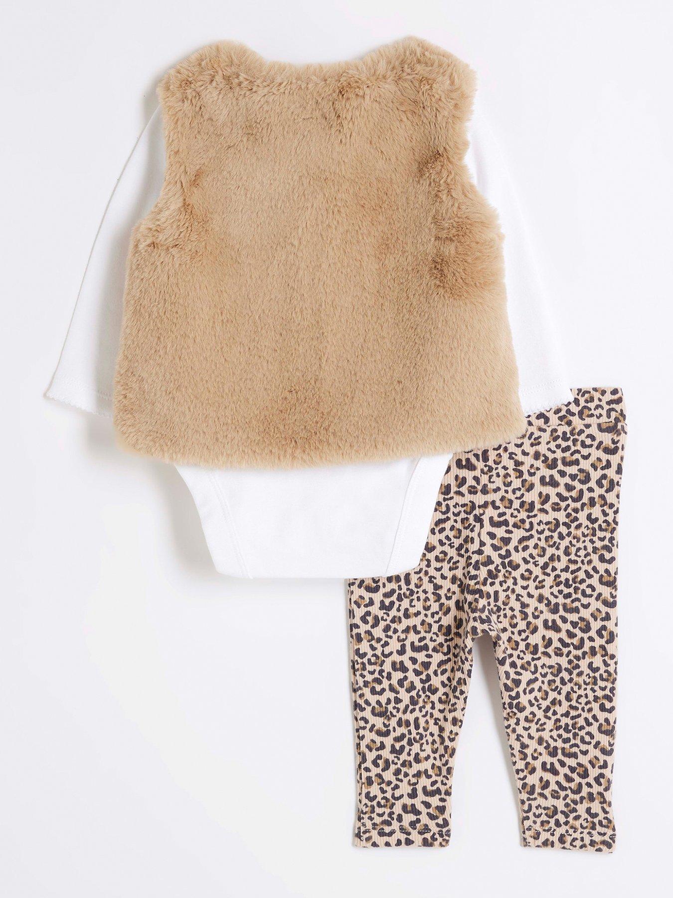River Island Baby Baby Girls Faux Fur Gilet 3 Piece Set Cream Very