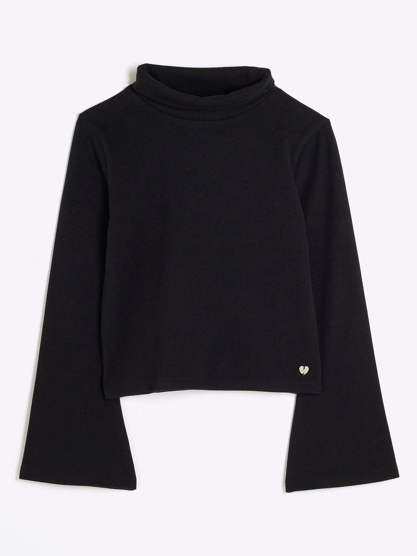 undefined Girls Roll Neck Long Sleeve Top - Black