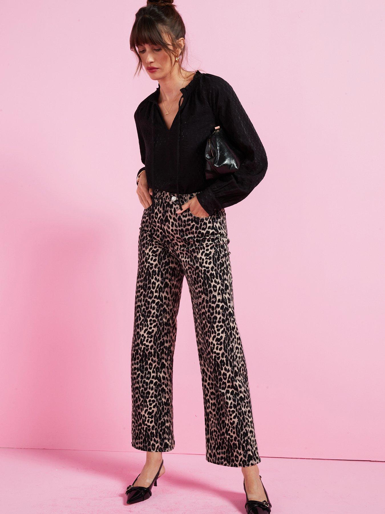 Image 1 of 6 of Only Wide Leg Leopard Print Jean - Multi