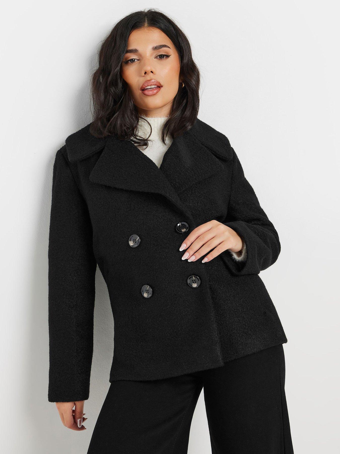 undefined Petite Double Breasted Coat - Black