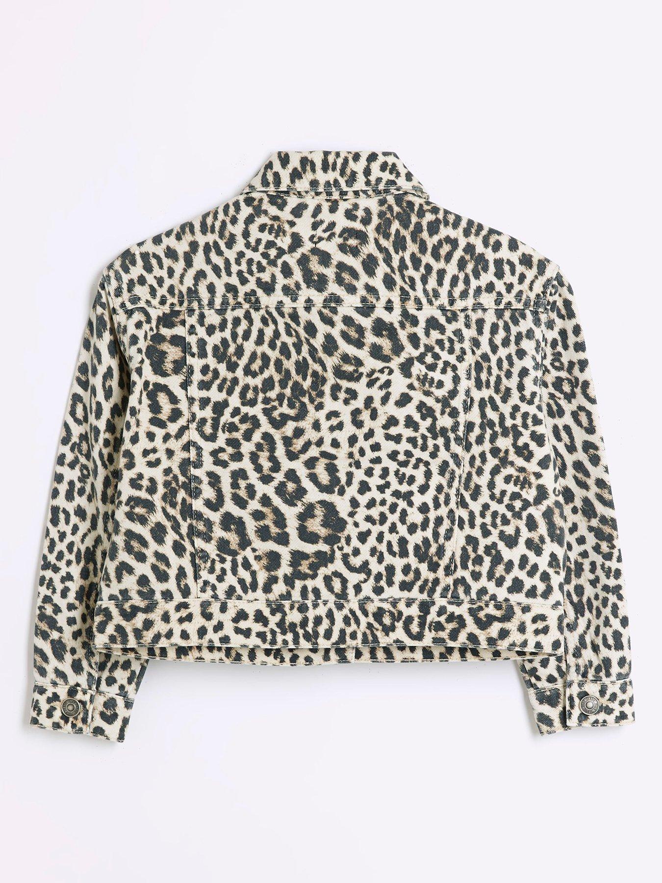 River Island Older Girl Leopard Print Denim Jacket Brown Very