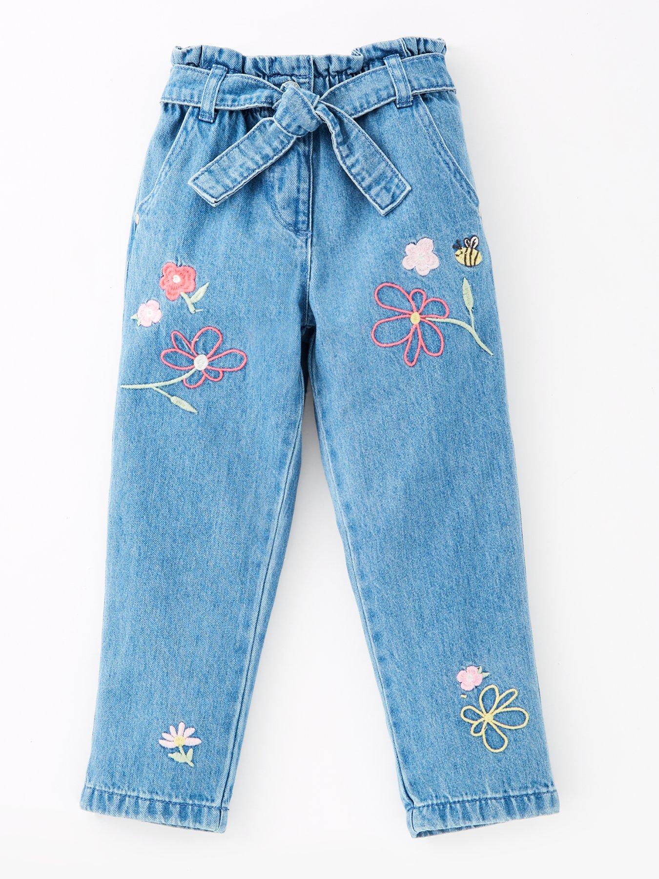 undefined Girls Embroidered Floral Jean - Blue
