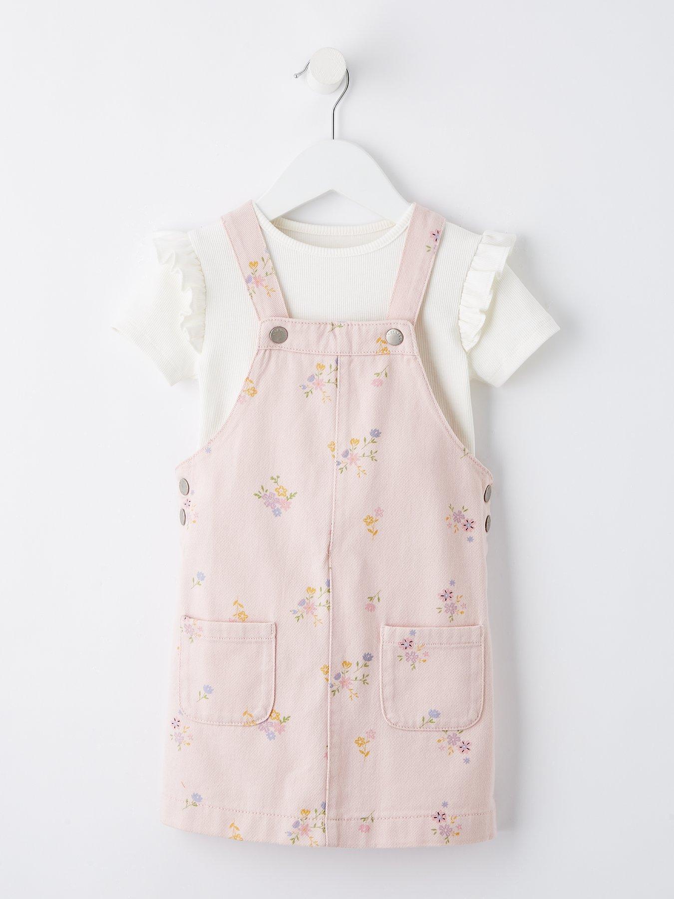 undefined Girls Floral Pinafore And Frill T-Shirt Set - Multi