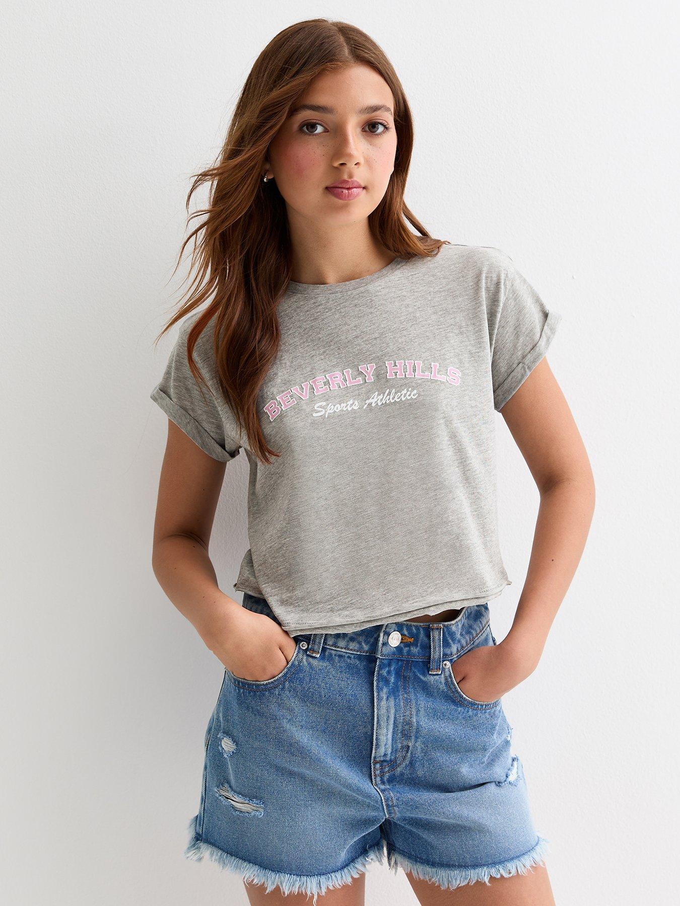 Girls Grey Beverly Hills Boxy Cotton T shirt