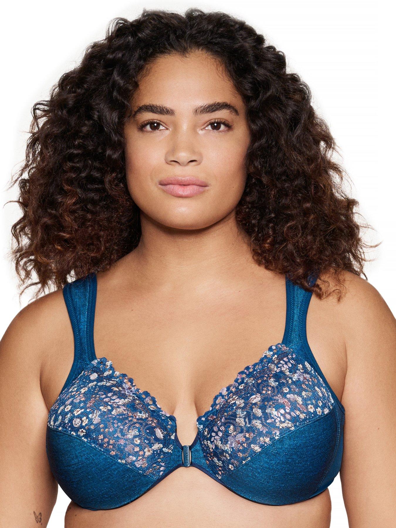 Glamorise Wonderwire Lace Front Close Bra, Dark Blue, Size 36C, Women